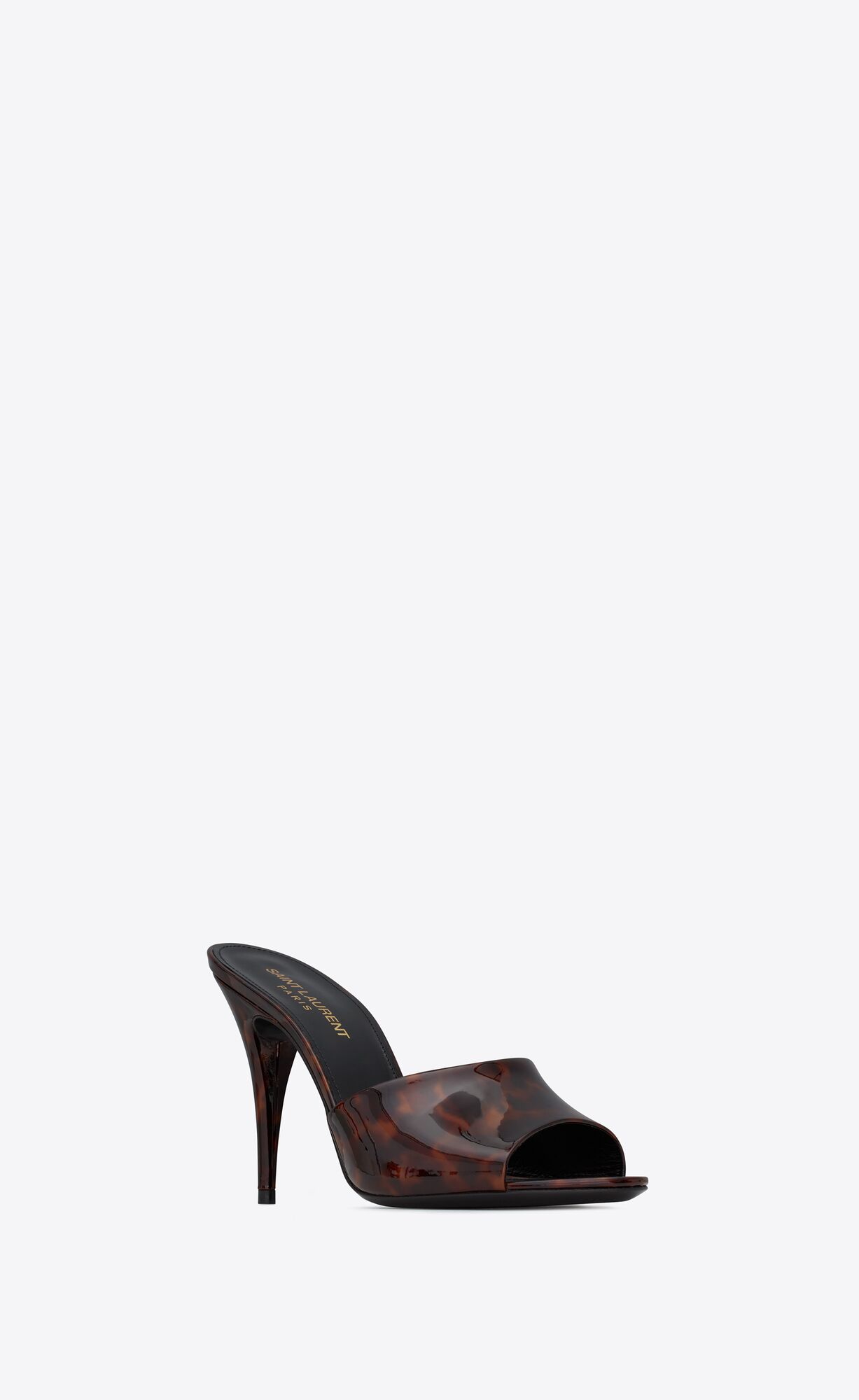 YSL La 16 Mules In Tortoiseshell Patent Leather Naturel | QKOHM7439