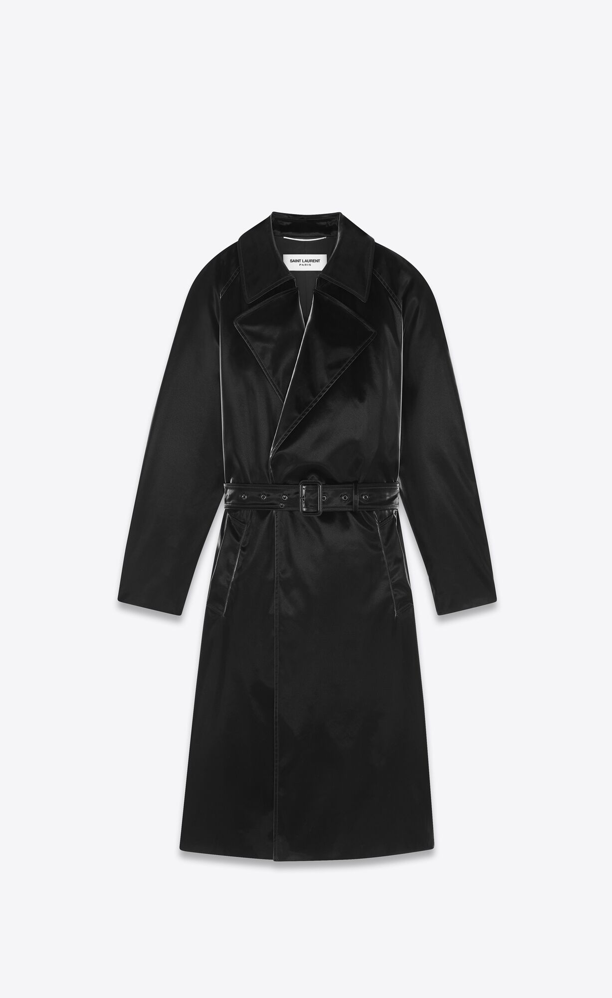 YSL Lacquered-effect Belted Coat Noir | FNPRG9740