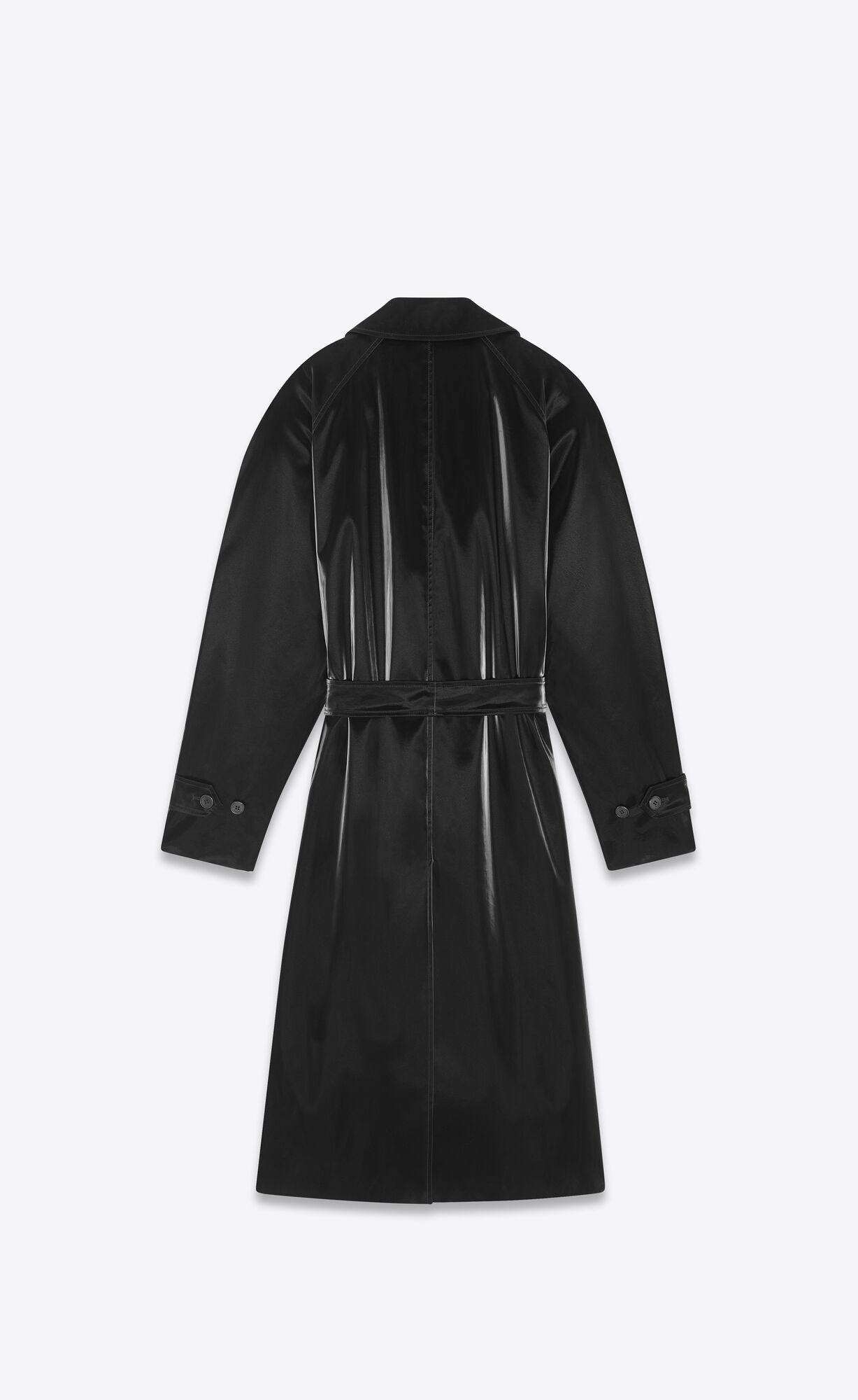 YSL Lacquered-effect Belted Coat Noir | FNPRG9740