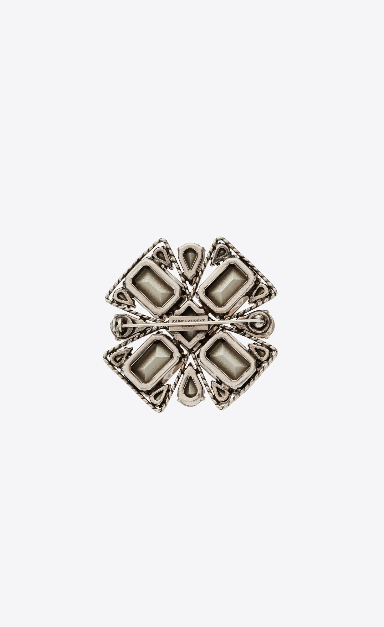 YSL Large Rhinestone Cross Brooch In Metal Oxidized Silver | NDSCH9274