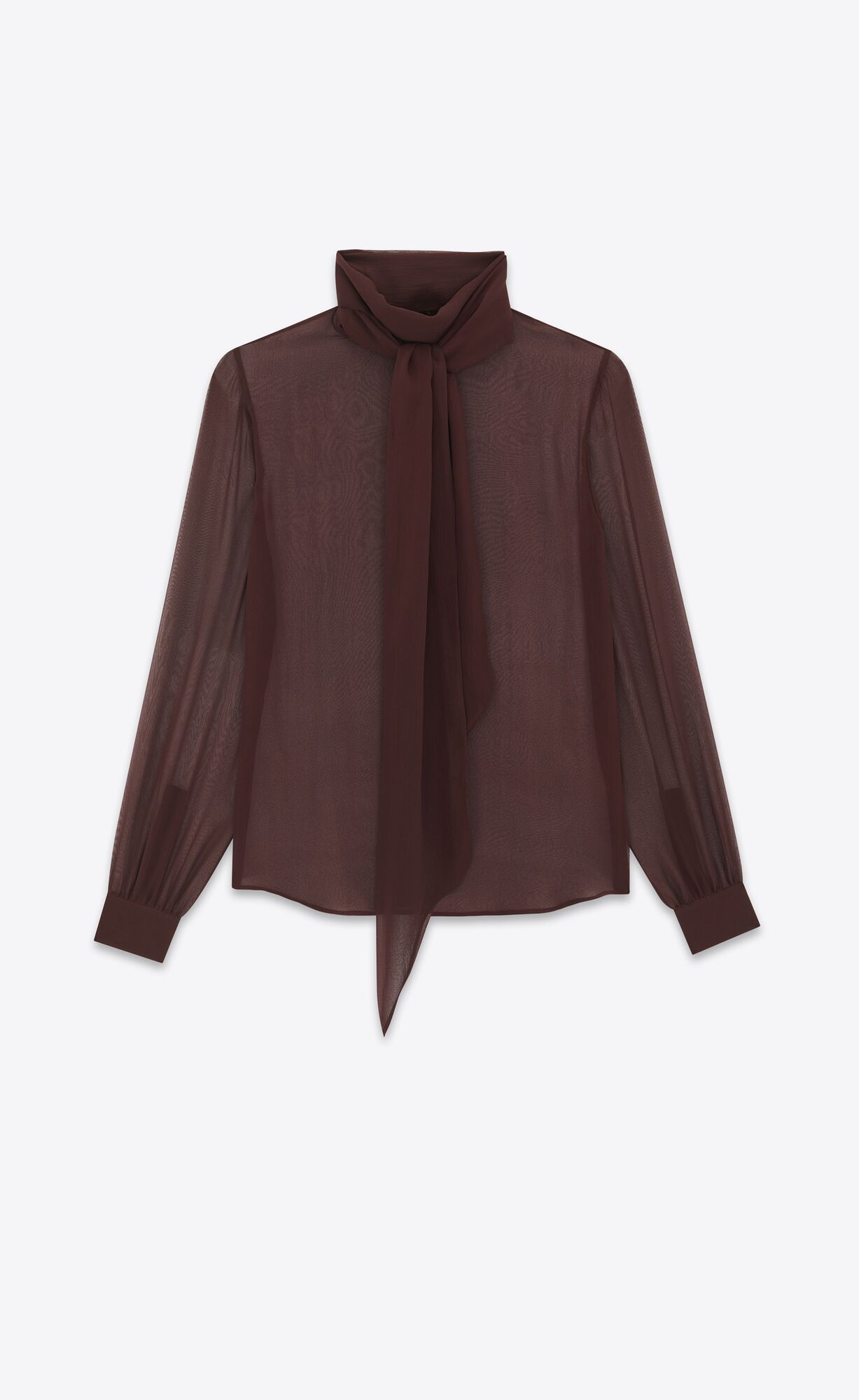 YSL Lavallière-neck Blouse In Crepe Muslin Dark Brown | CKTYS4293