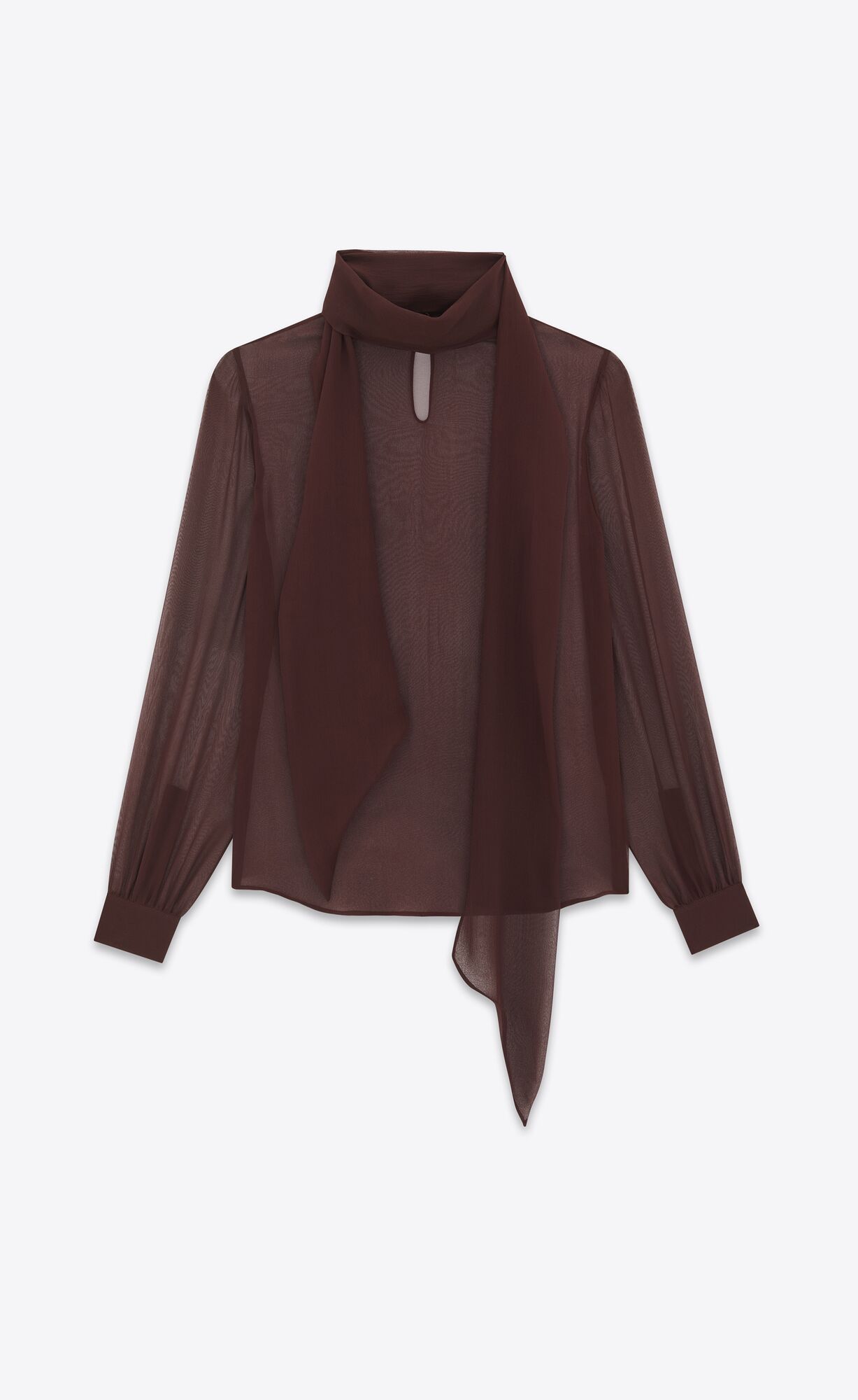 YSL Lavallière-neck Blouse In Crepe Muslin Dark Brown | CKTYS4293