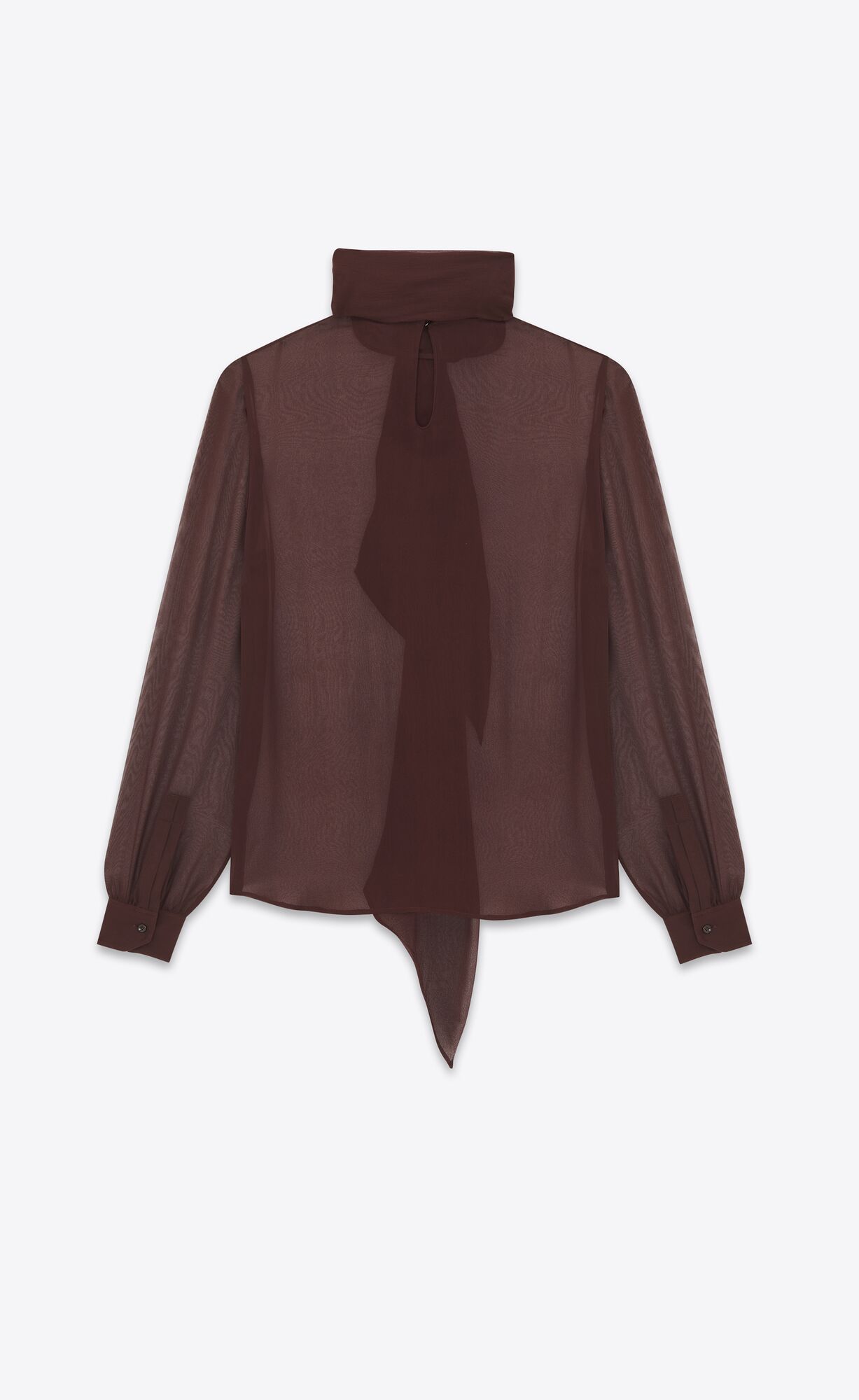 YSL Lavallière-neck Blouse In Crepe Muslin Dark Brown | CKTYS4293