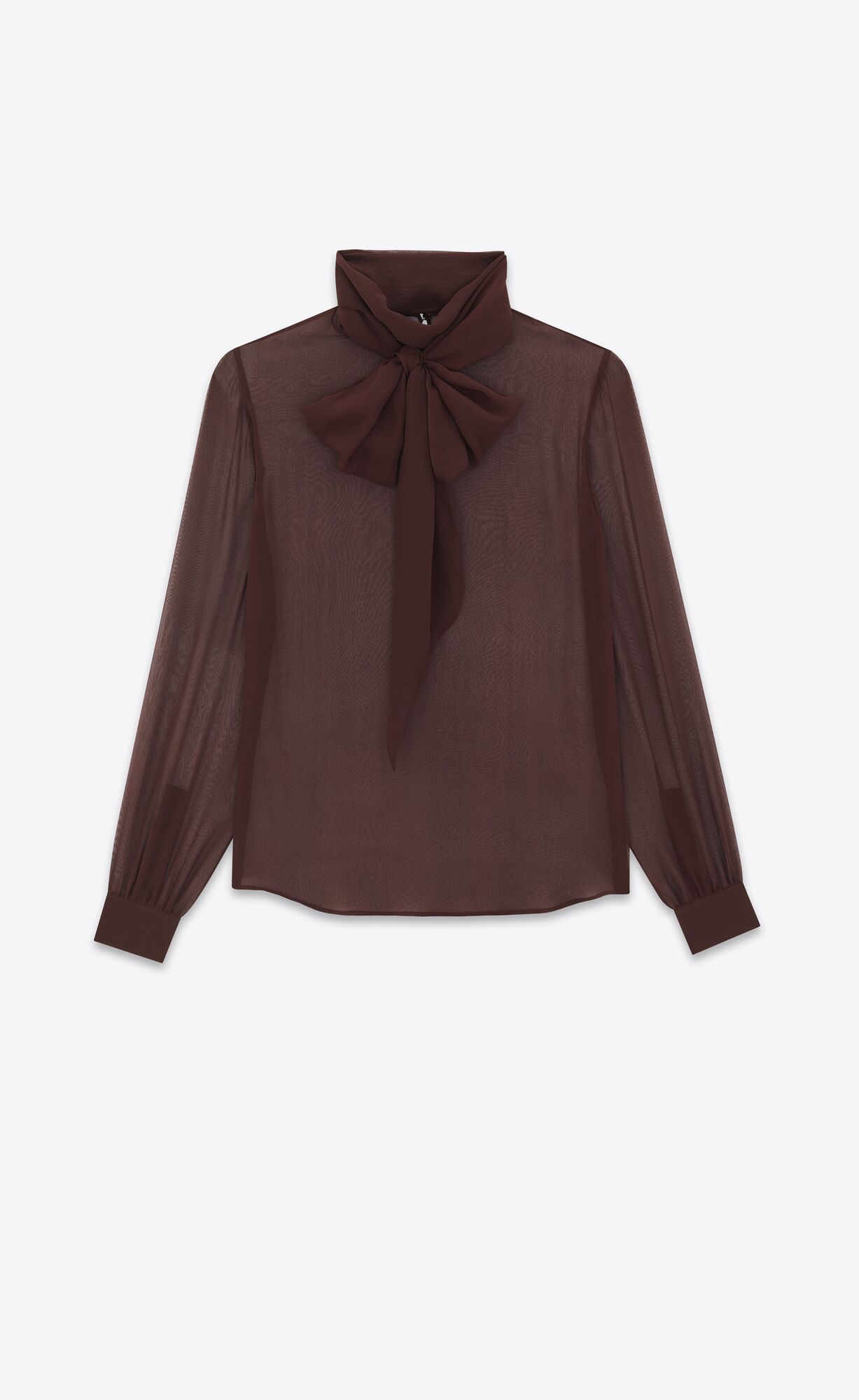 YSL Lavallière-neck Blouse In Crepe Muslin Dark Brown | CKTYS4293