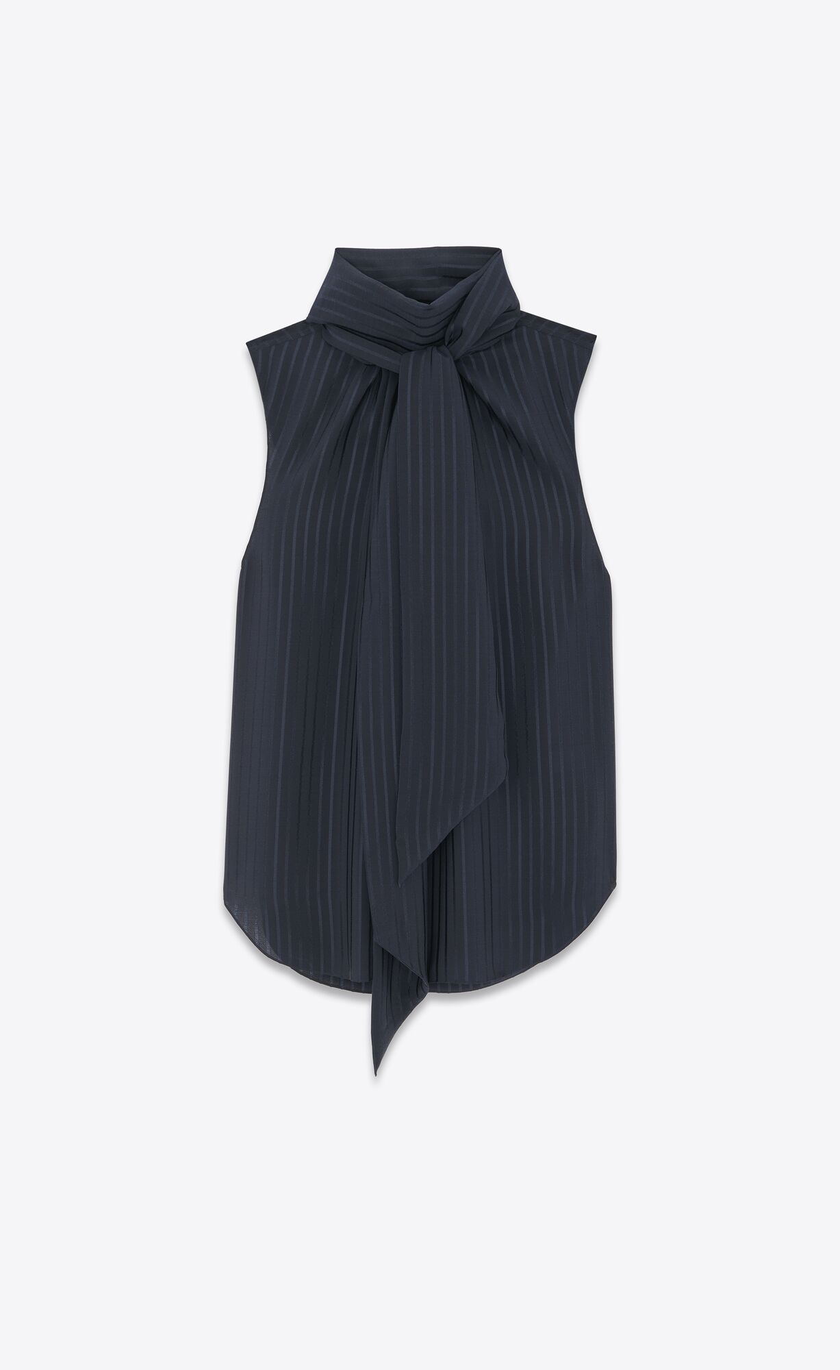 YSL Lavallière-neck Blouse In Matte And Shiny Striped Silk Bleu Nuit | JYESK8537