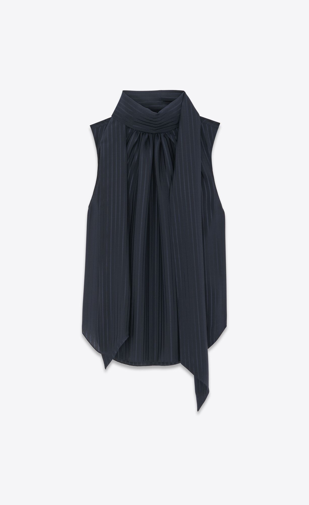 YSL Lavallière-neck Blouse In Matte And Shiny Striped Silk Bleu Nuit | JYESK8537