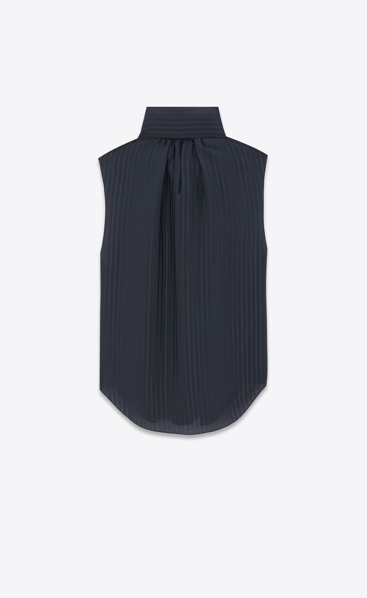 YSL Lavallière-neck Blouse In Matte And Shiny Striped Silk Bleu Nuit | JYESK8537