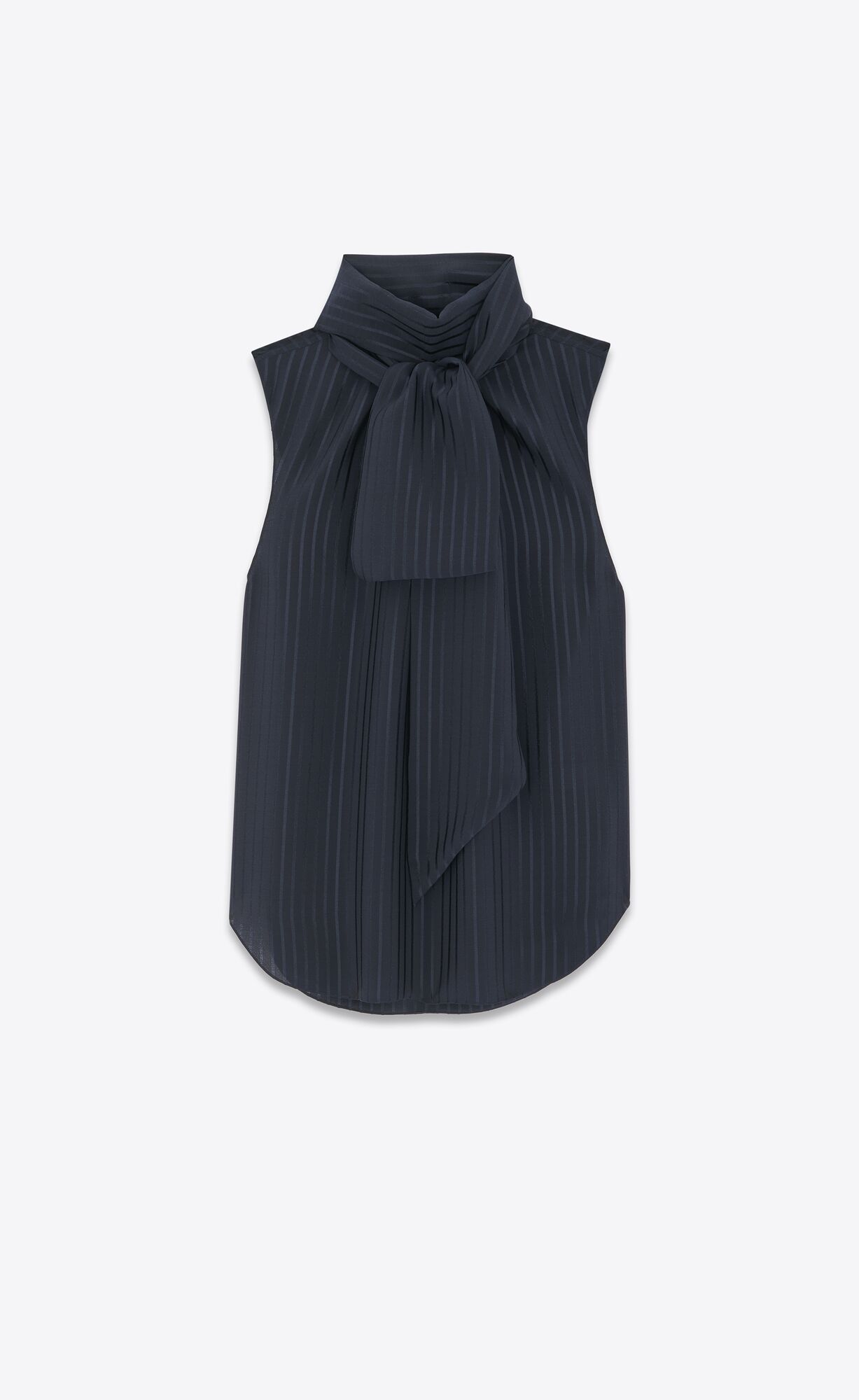 YSL Lavallière-neck Blouse In Matte And Shiny Striped Silk Bleu Nuit | JYESK8537