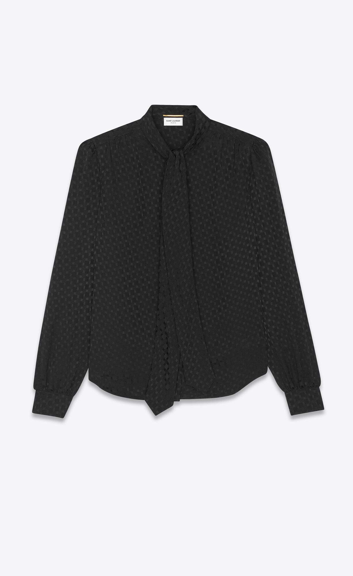 YSL Lavallière-neck Blouse In Matte And Shiny Silk Black | LPMAN8401