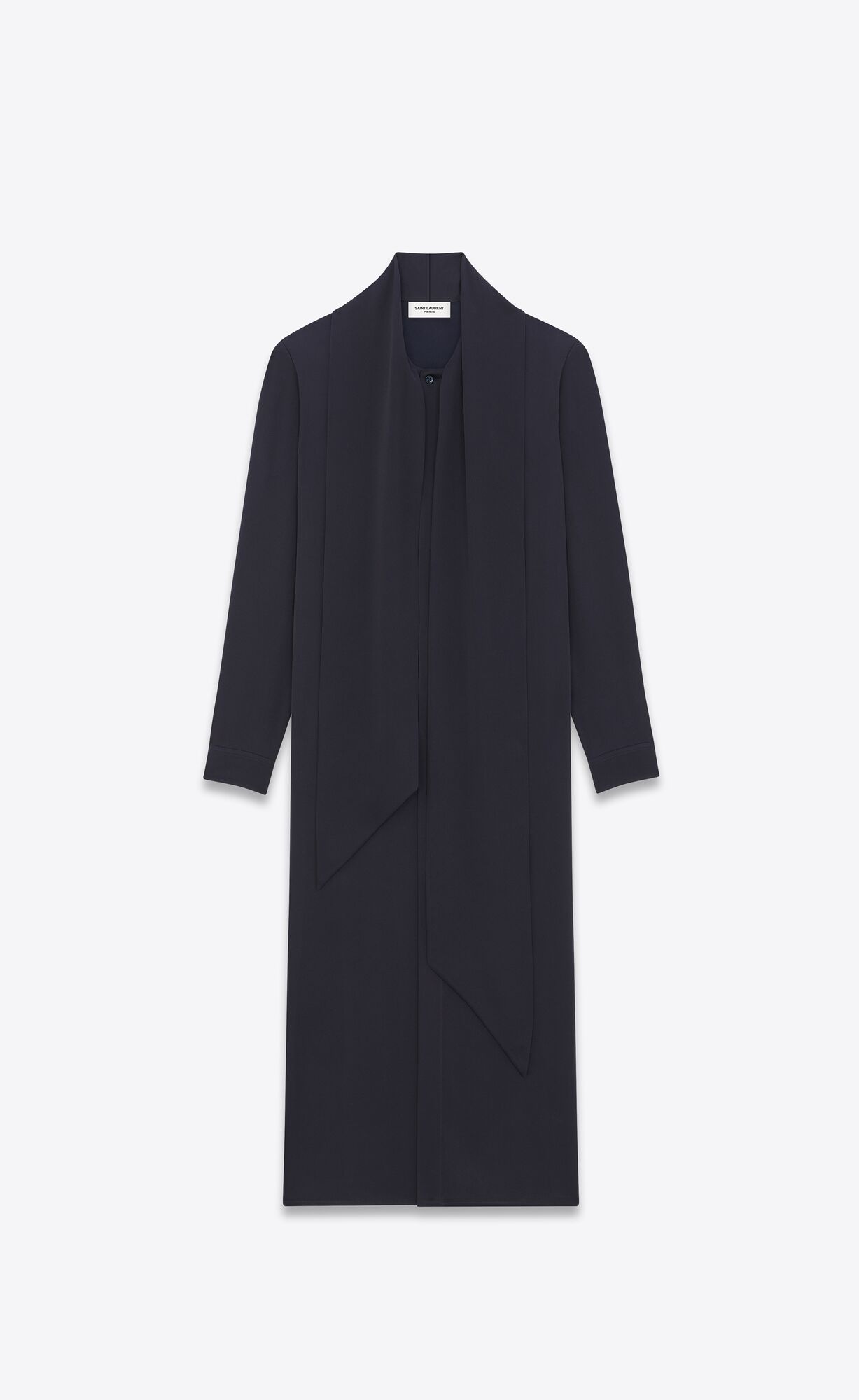 YSL Lavallière-neck Long Shirt In Crepe Satin Marine Fonce | BFJPO5248