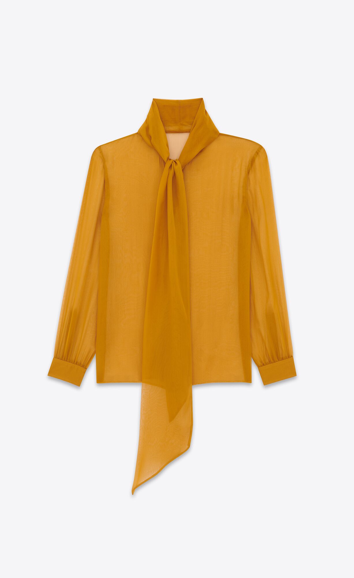 YSL Lavallière-neck Shirt In Silk Muslin Moutarde | JATZP6120