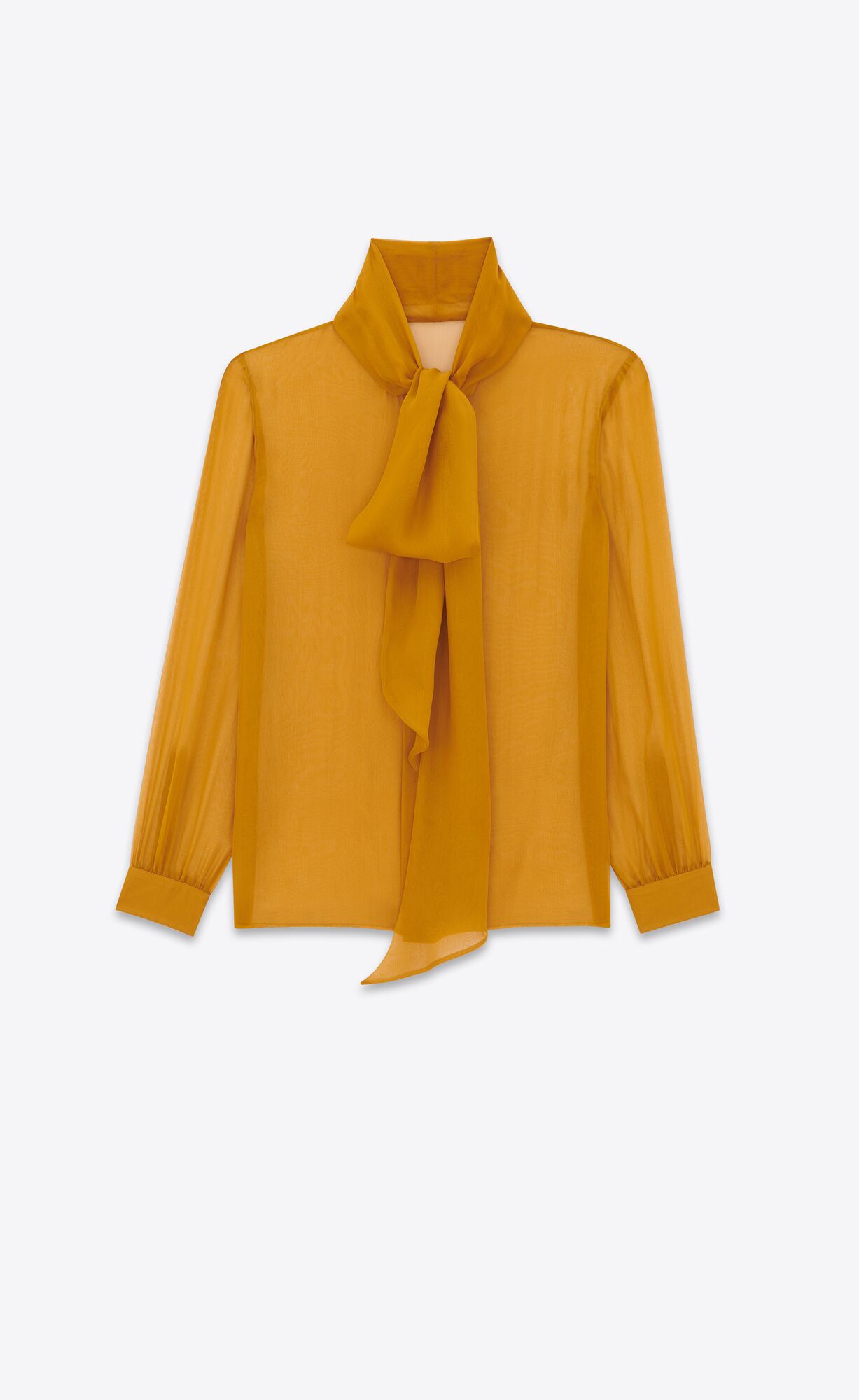 YSL Lavallière-neck Shirt In Silk Muslin Moutarde | JATZP6120