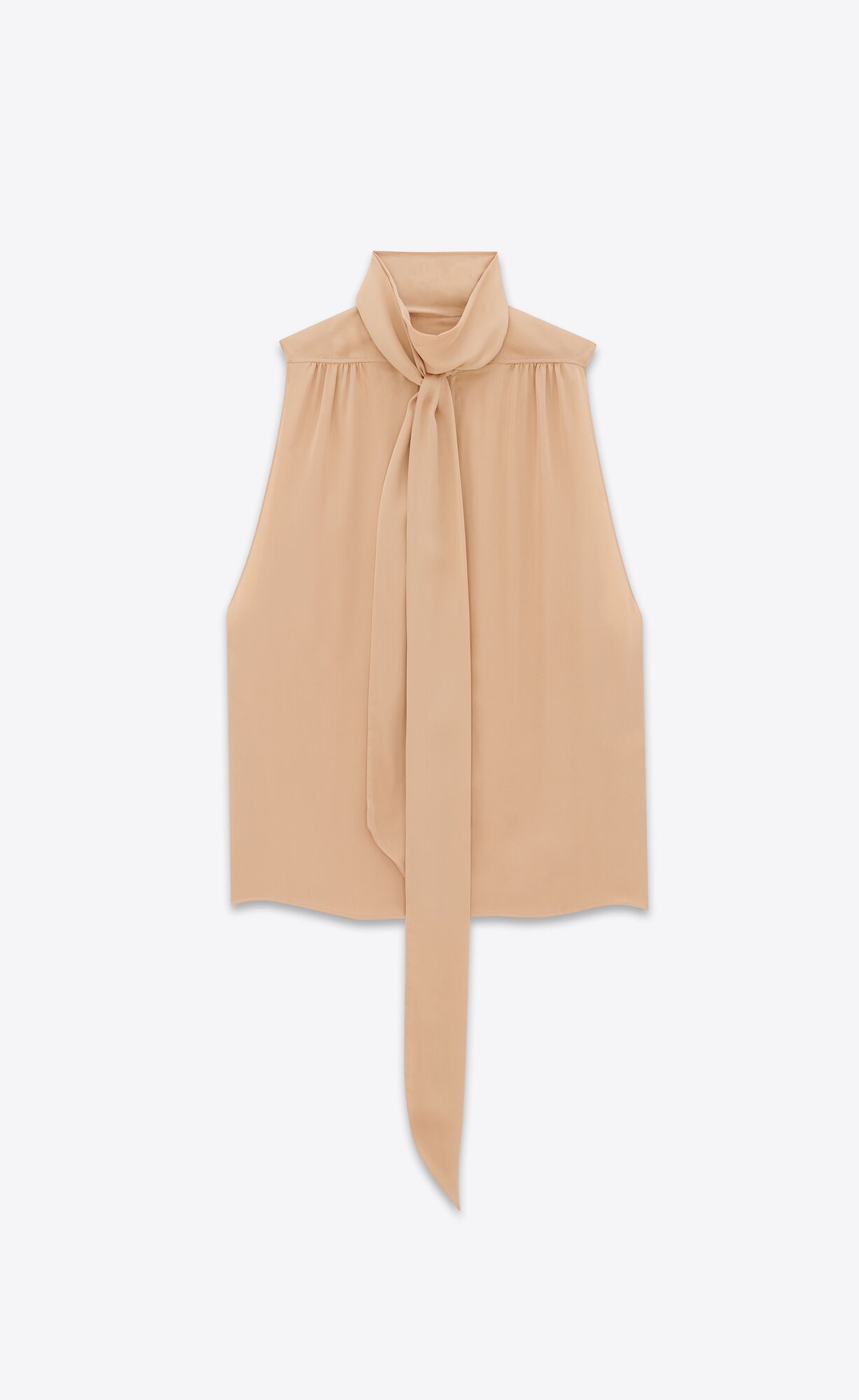 YSL Lavallière-neck Tunic Shirt In Silk Satin Nude | ZXILE7305