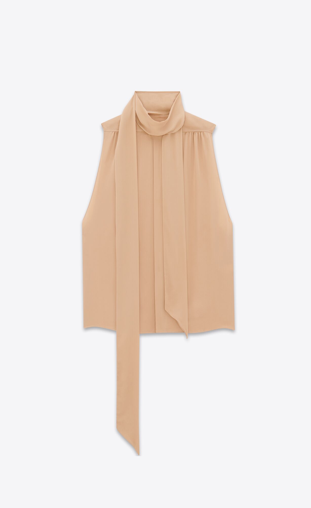 YSL Lavallière-neck Tunic Shirt In Silk Satin Nude | ZXILE7305