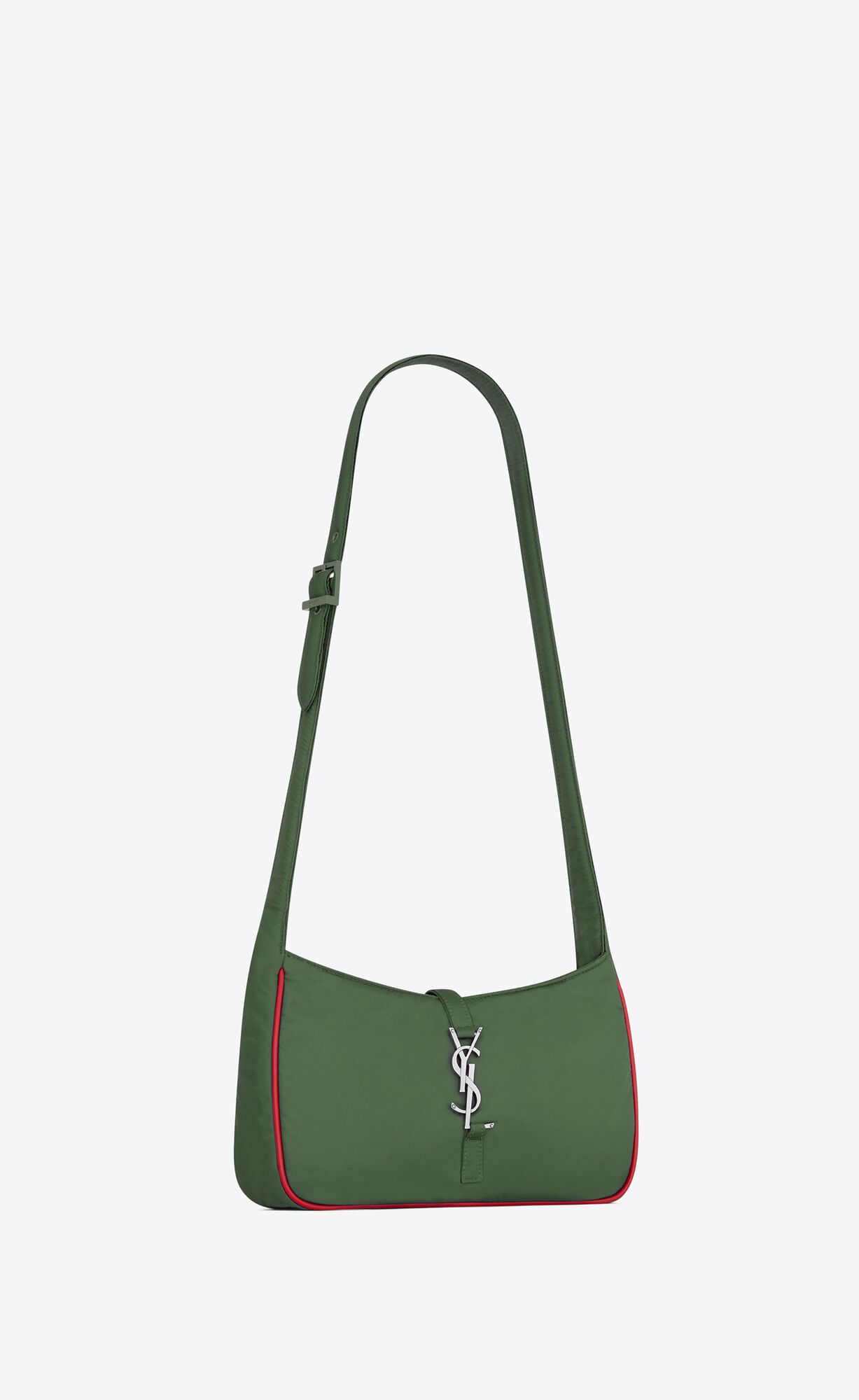 YSL Le 5 À 7 Crossbody Bag In Econyl® Regenerated Nylon Khaki And Red | UAZJE6472