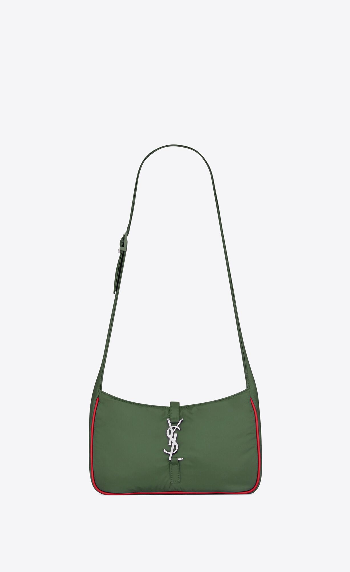 YSL Le 5 À 7 Crossbody Bag In Econyl® Regenerated Nylon Khaki And Red | UAZJE6472