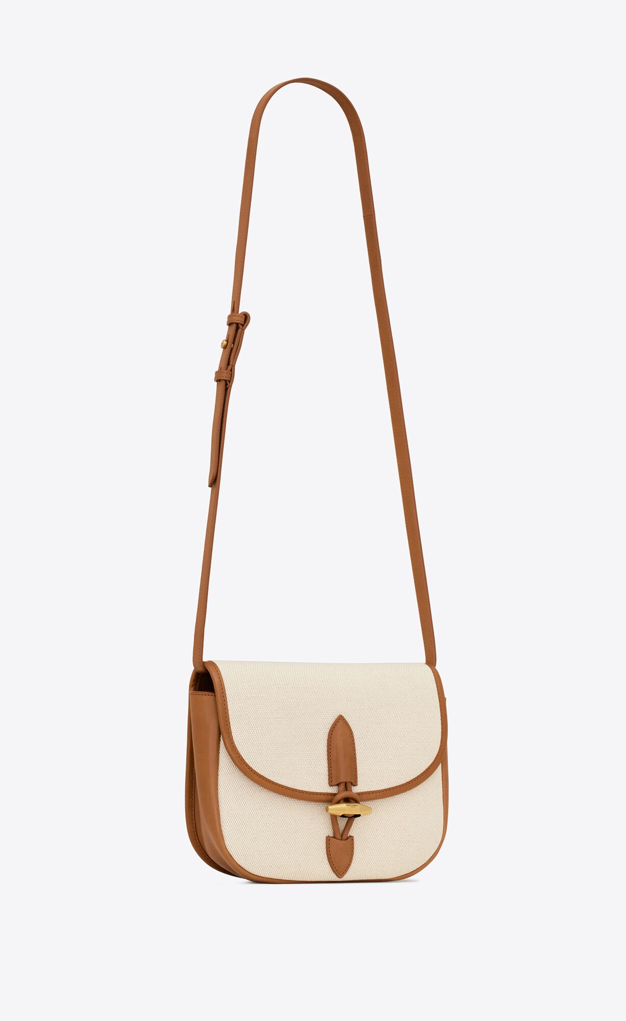 YSL Le Caban Satchel In Canvas And Vegetable-tanned Leather Grege And Brick | SZLOI6125