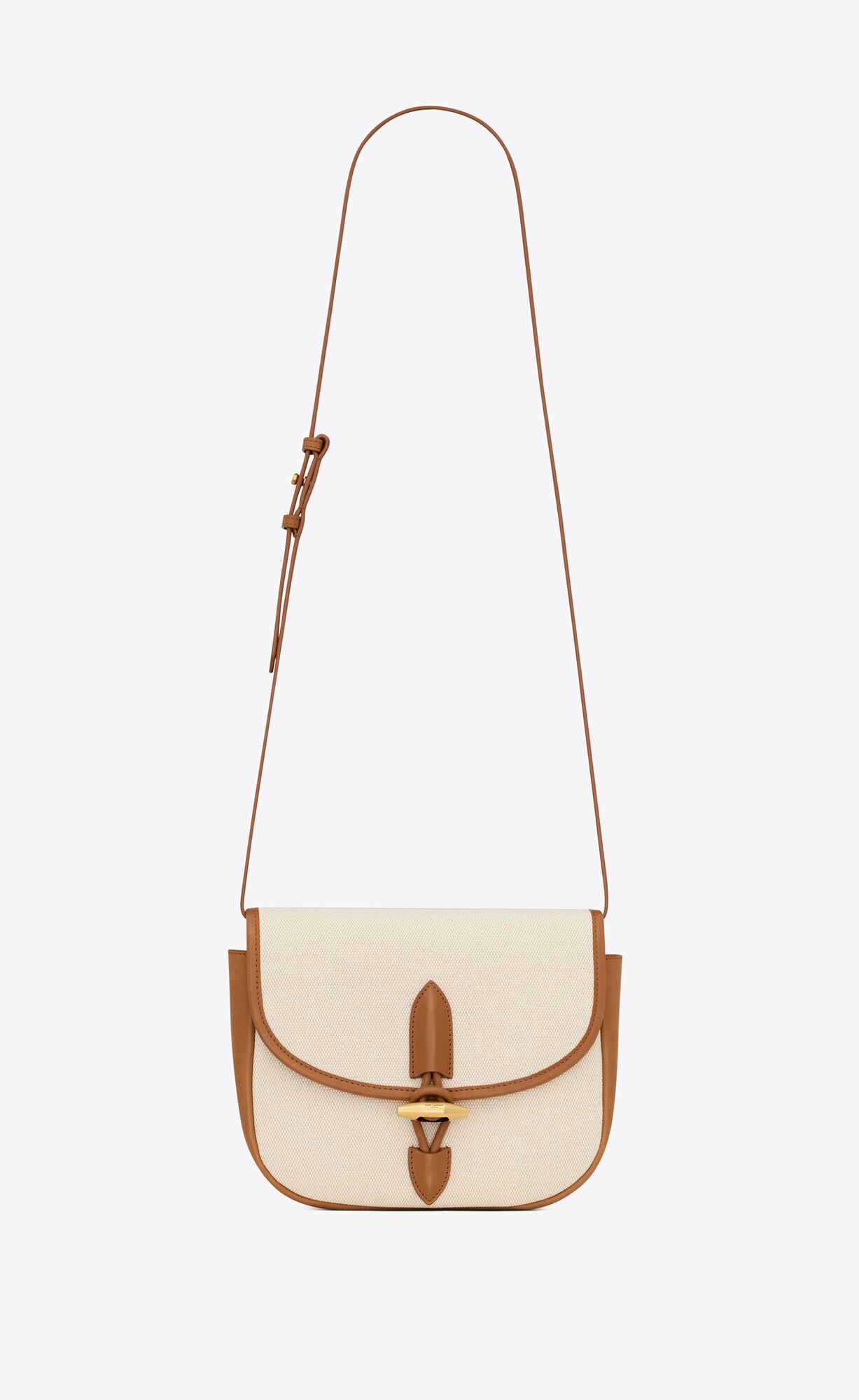 YSL Le Caban Satchel In Canvas And Vegetable-tanned Leather Grege And Brick | SZLOI6125