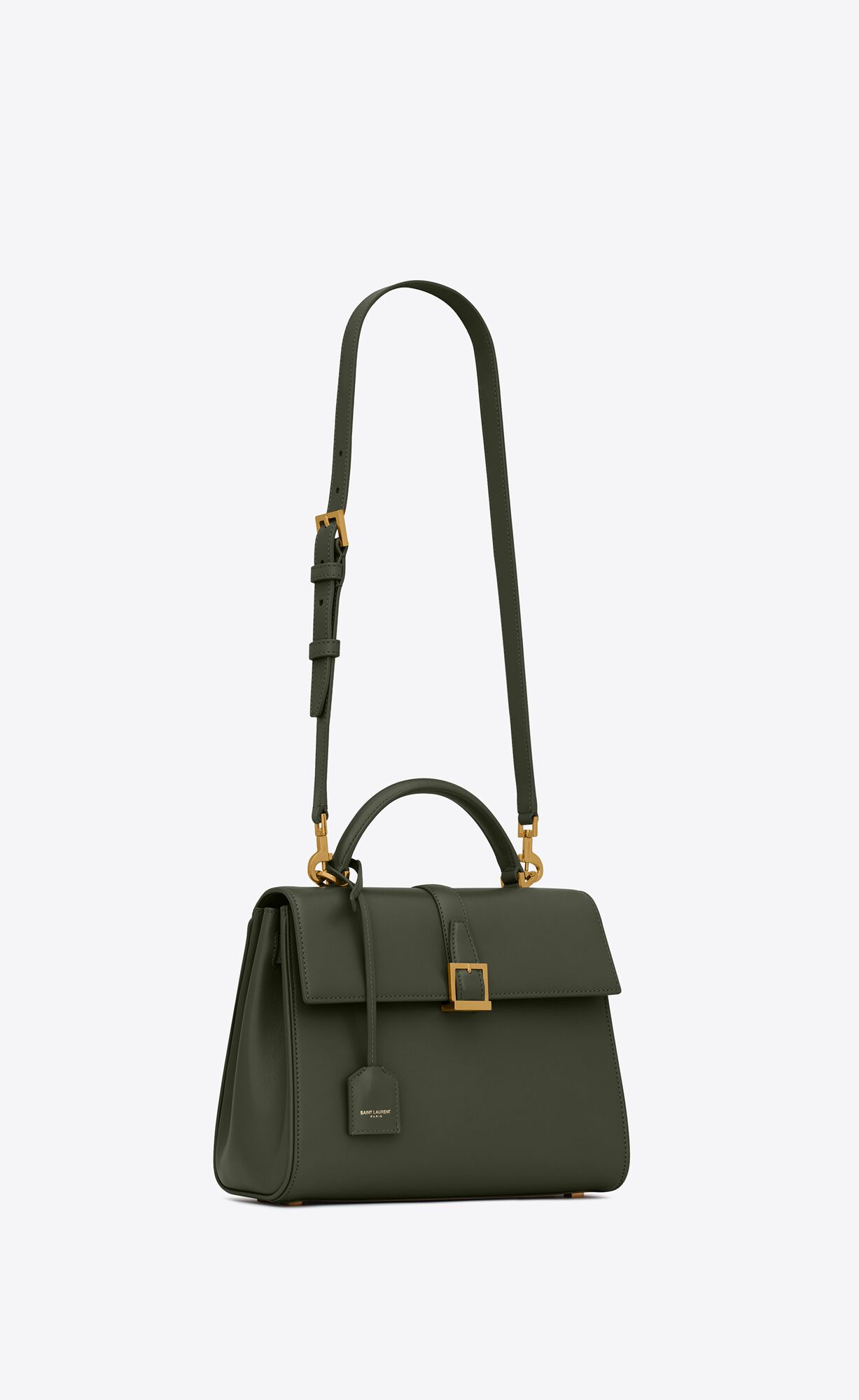 YSL Le Fermoir Small Top Handle Bag In Shiny Leather Vert Fonce | FHQLG0195