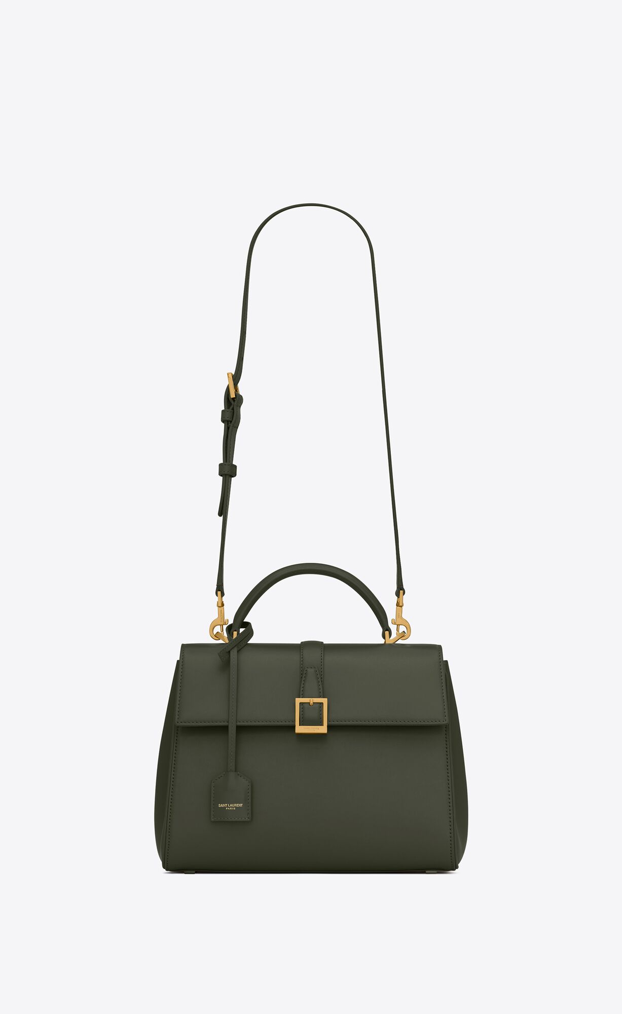 YSL Le Fermoir Small Top Handle Bag In Shiny Leather Vert Fonce | FHQLG0195