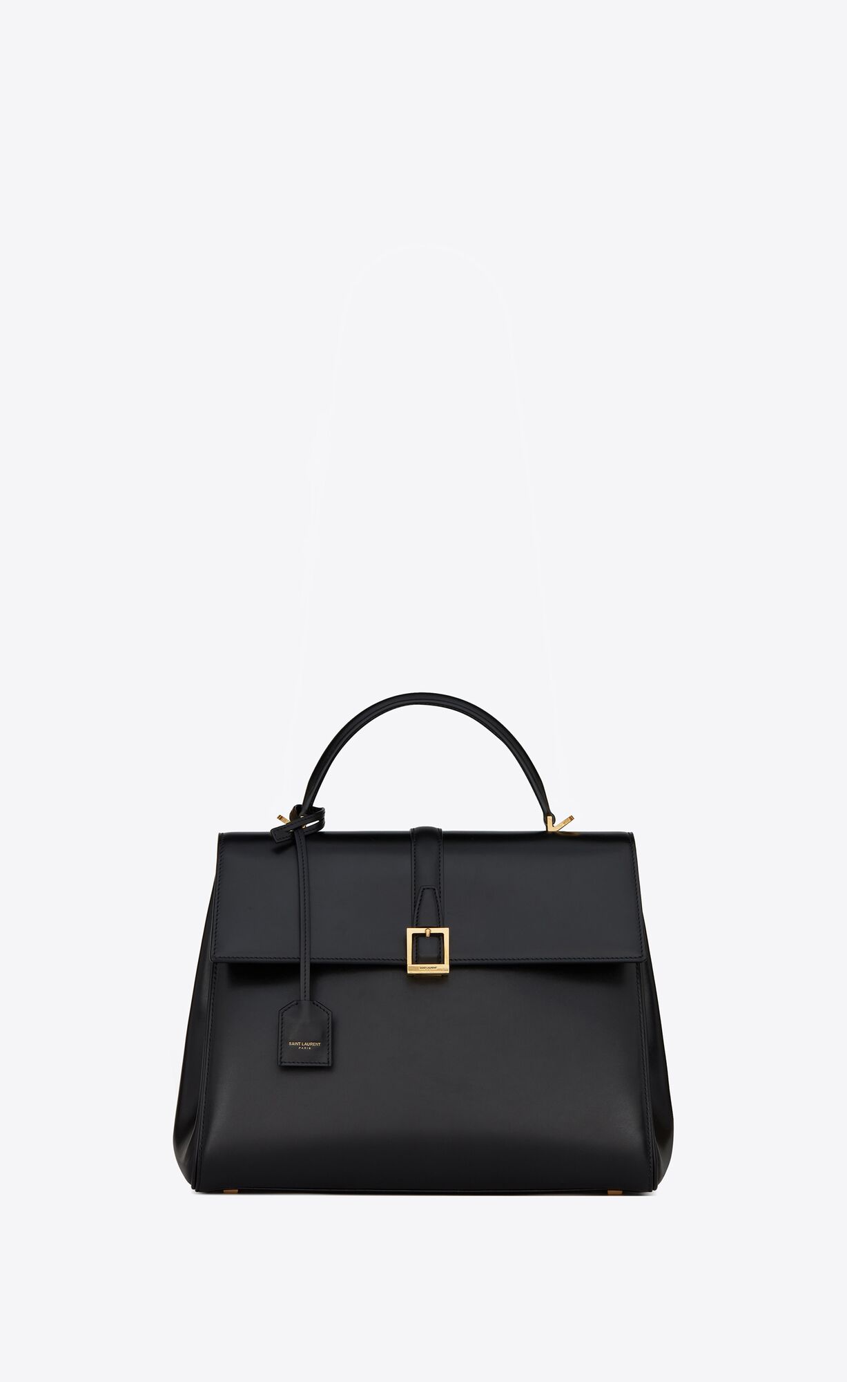 YSL Le Fermoir Top Handle Bag In Shiny Leather Black | XCTRM6501