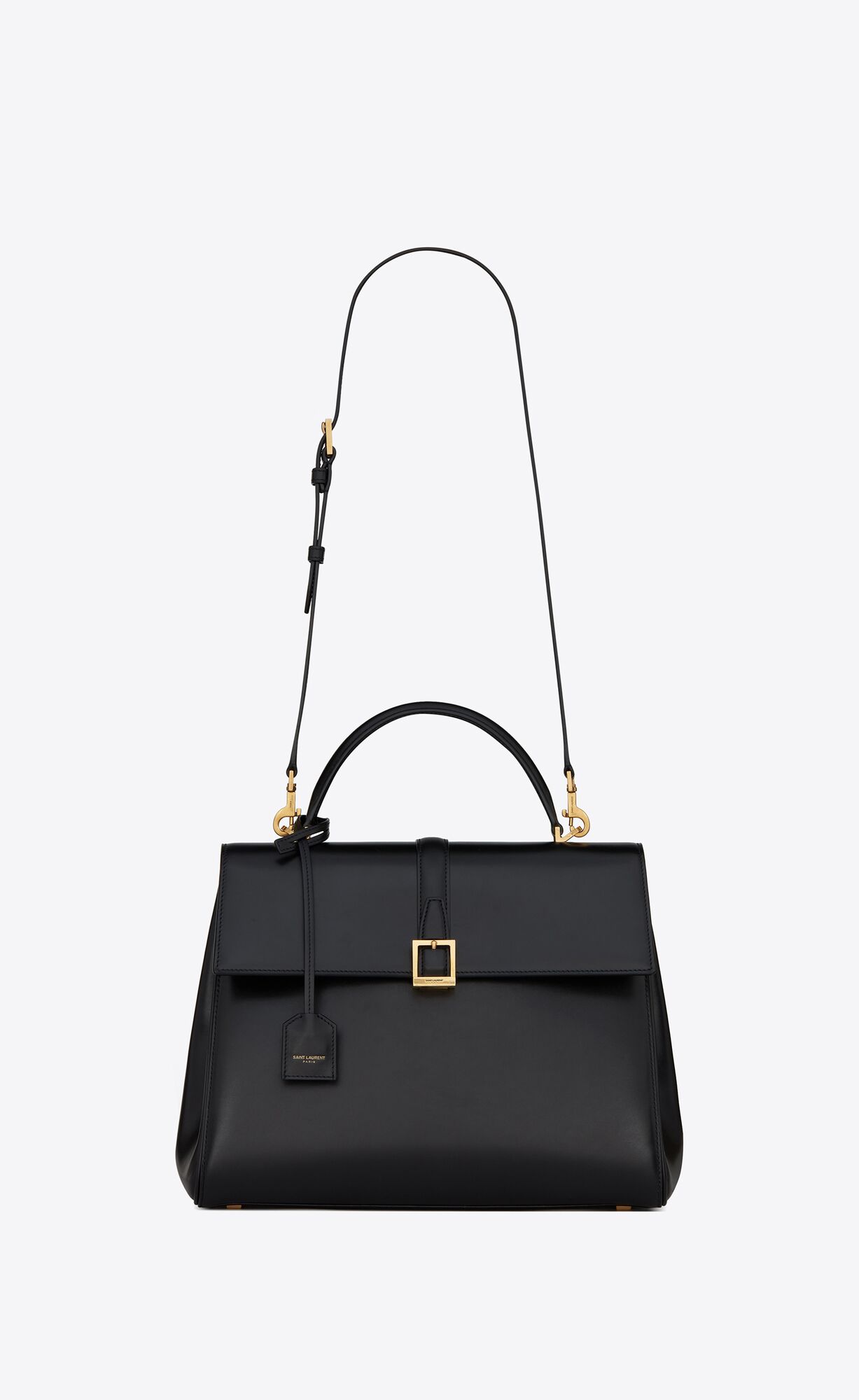 YSL Le Fermoir Top Handle Bag In Shiny Leather Black | XCTRM6501