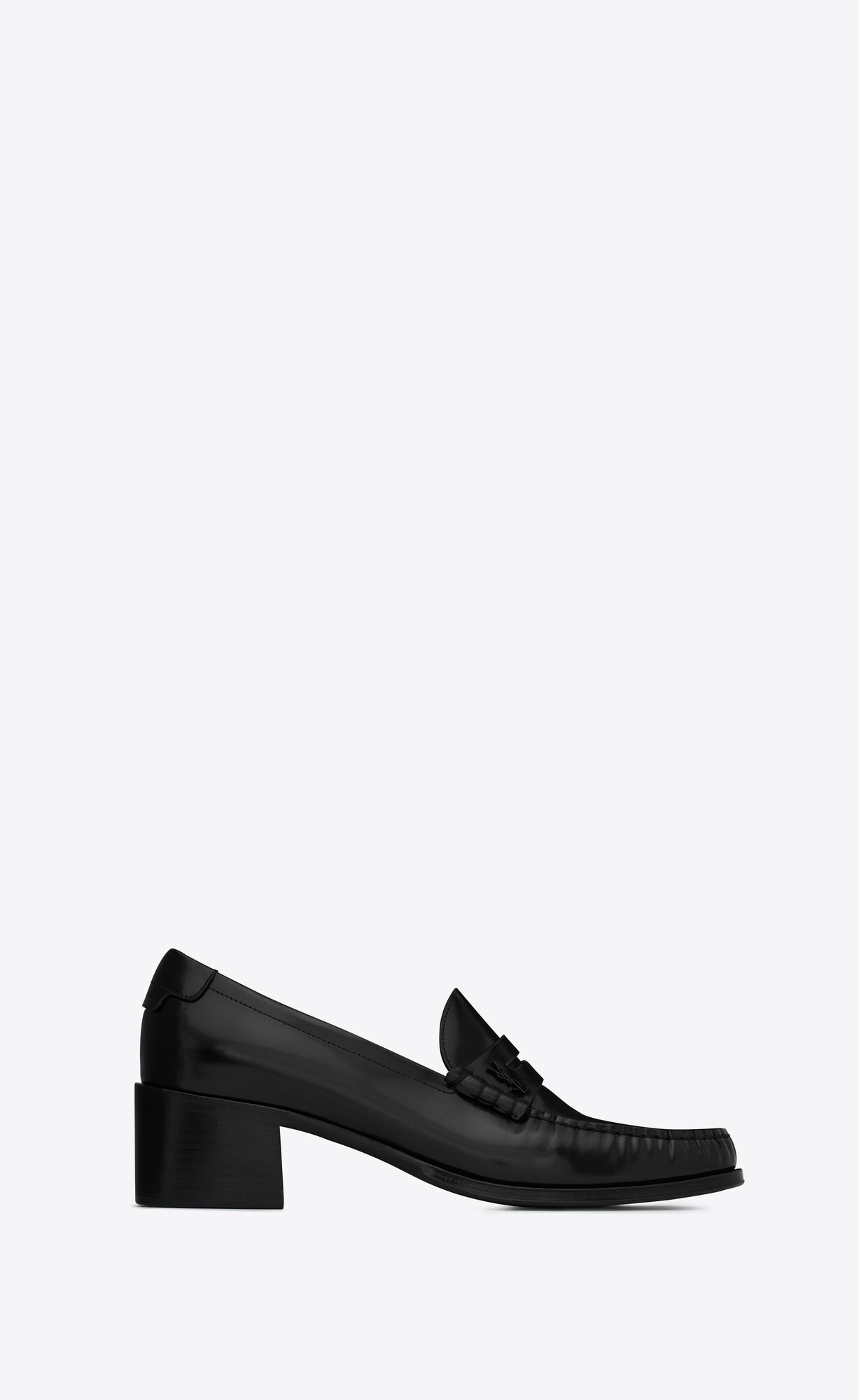 YSL Le Loafer Cassandre Heeled-penny Slippers In Smooth Leather Noir | ENSMG5064