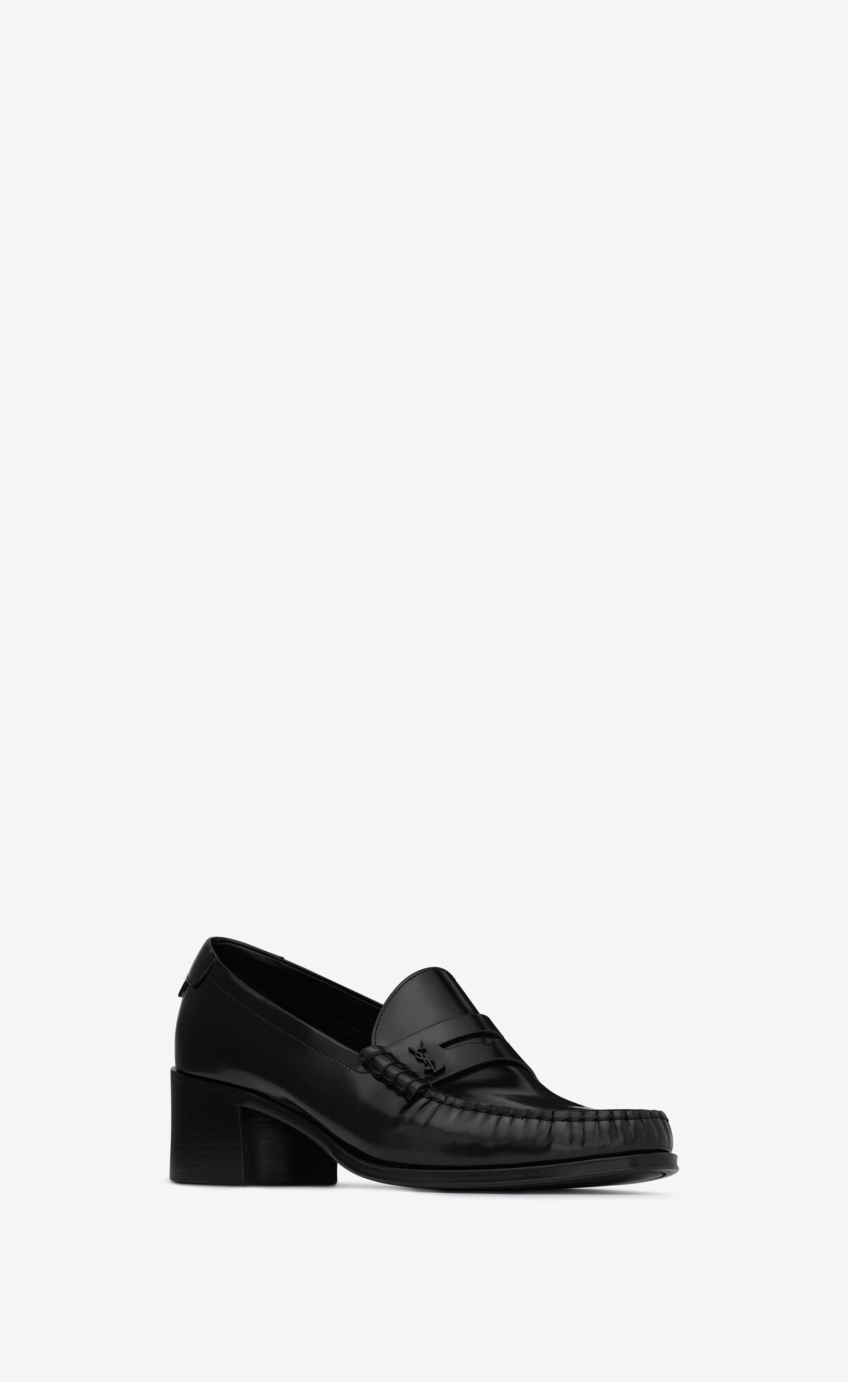 YSL Le Loafer Cassandre Heeled-penny Slippers In Smooth Leather Noir | ENSMG5064