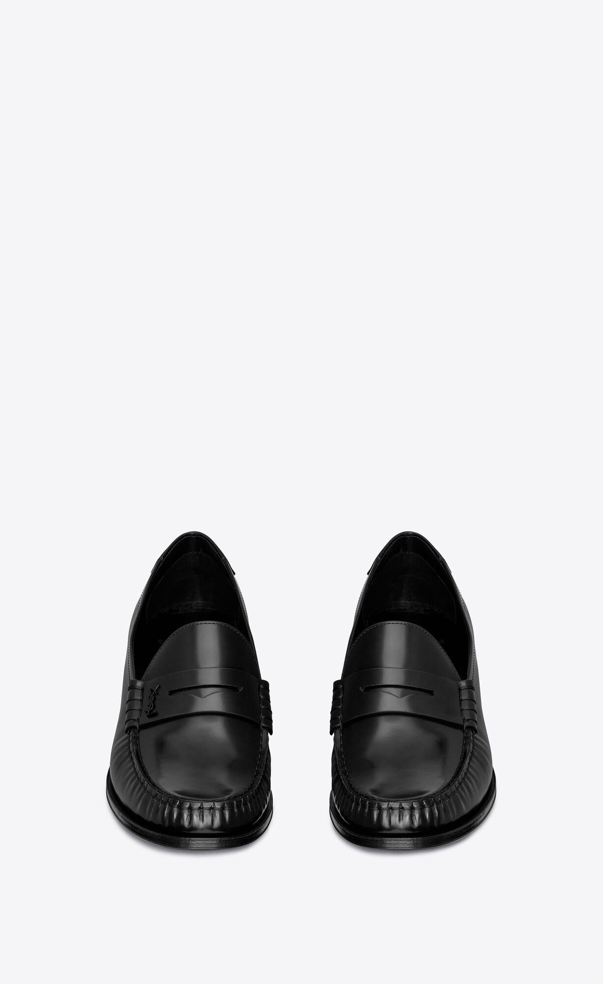 YSL Le Loafer Cassandre Heeled-penny Slippers In Smooth Leather Noir | ENSMG5064