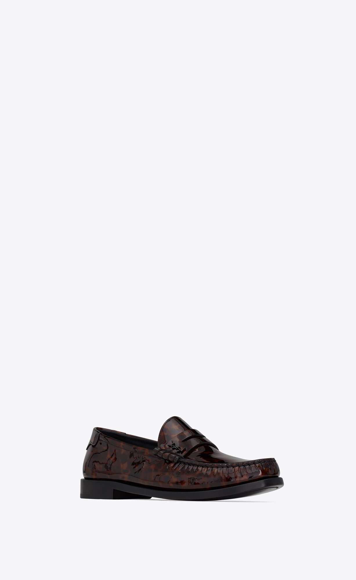 YSL Le Loafer Penny Slippers In Tortoiseshell Patent Leather Naturel | XKPGJ2978