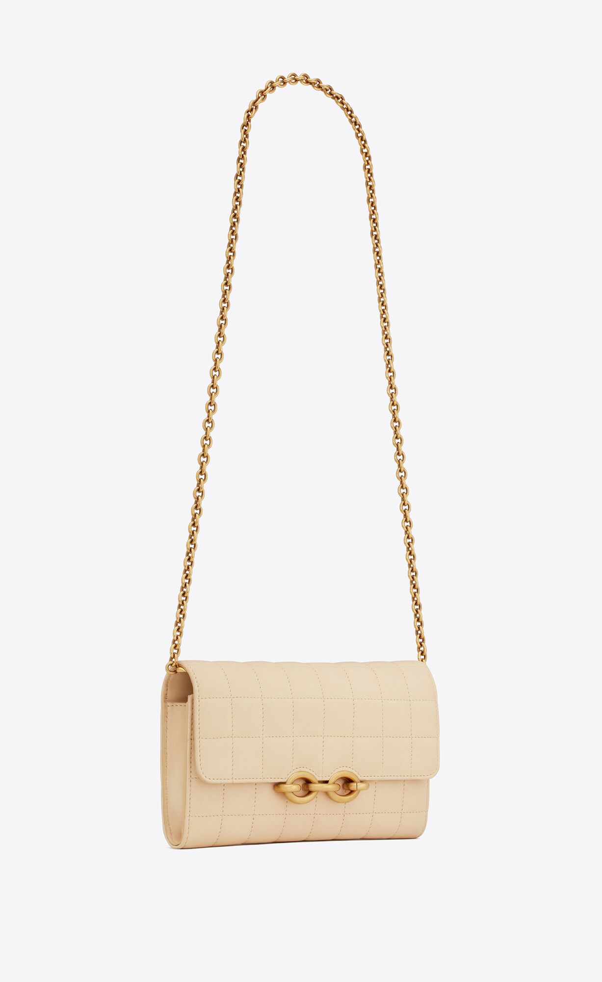 YSL Le Maillon Chain Wallet In Quilted Nubuck Suede Off White | BPEXV7203