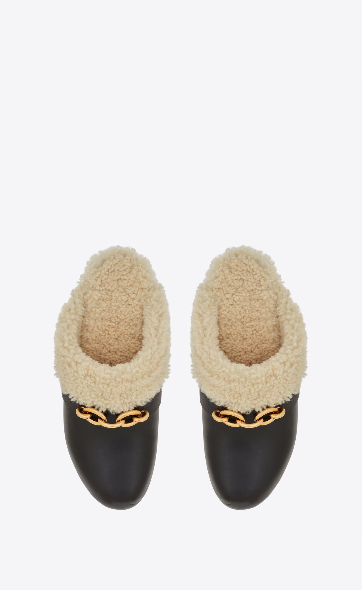 YSL Le Maillon Clogs In Smooth Leather And Shearling Noir | DRBFS1259