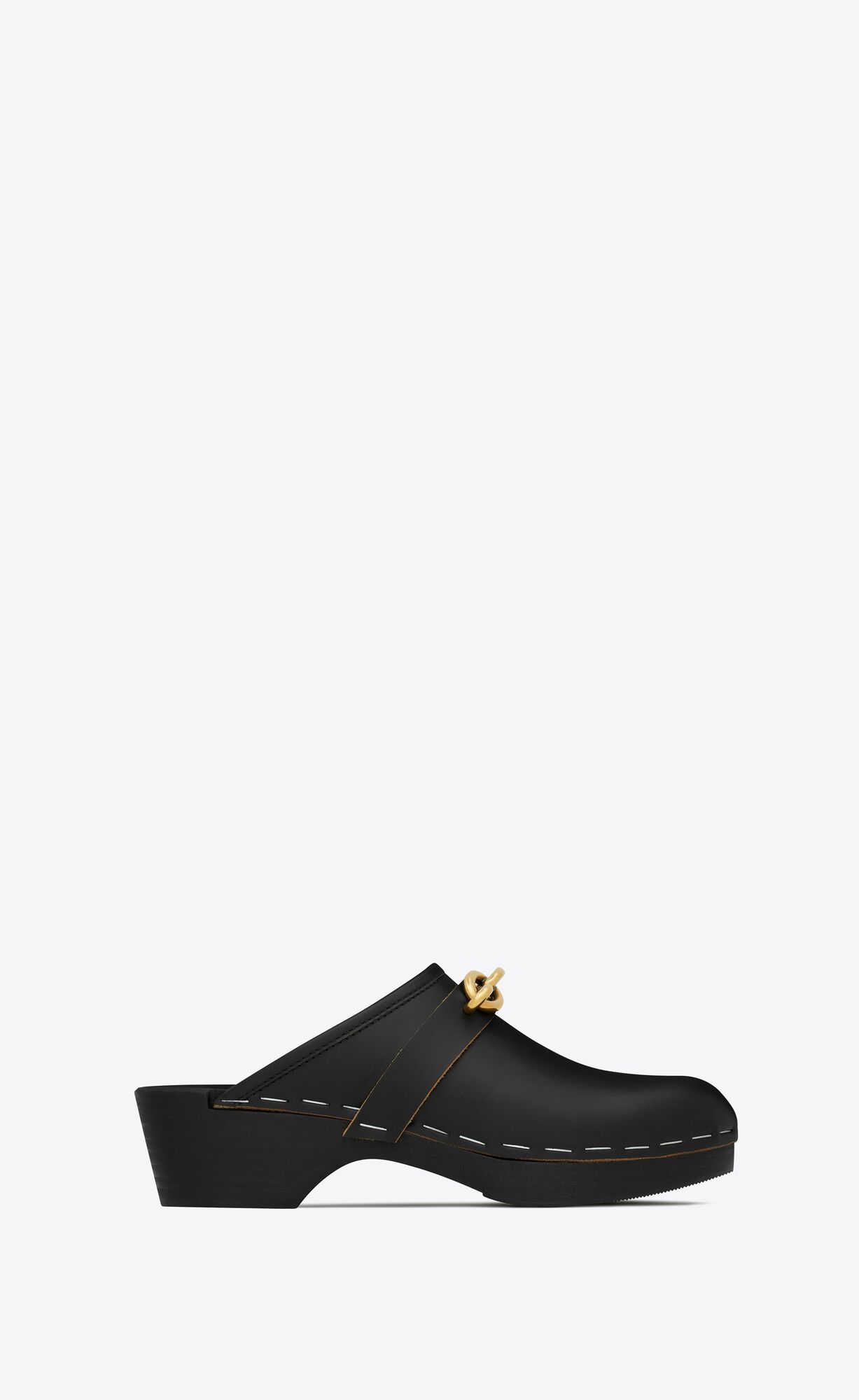 YSL Le Maillon Clogs In Smooth Leather Noir | CABWZ0769