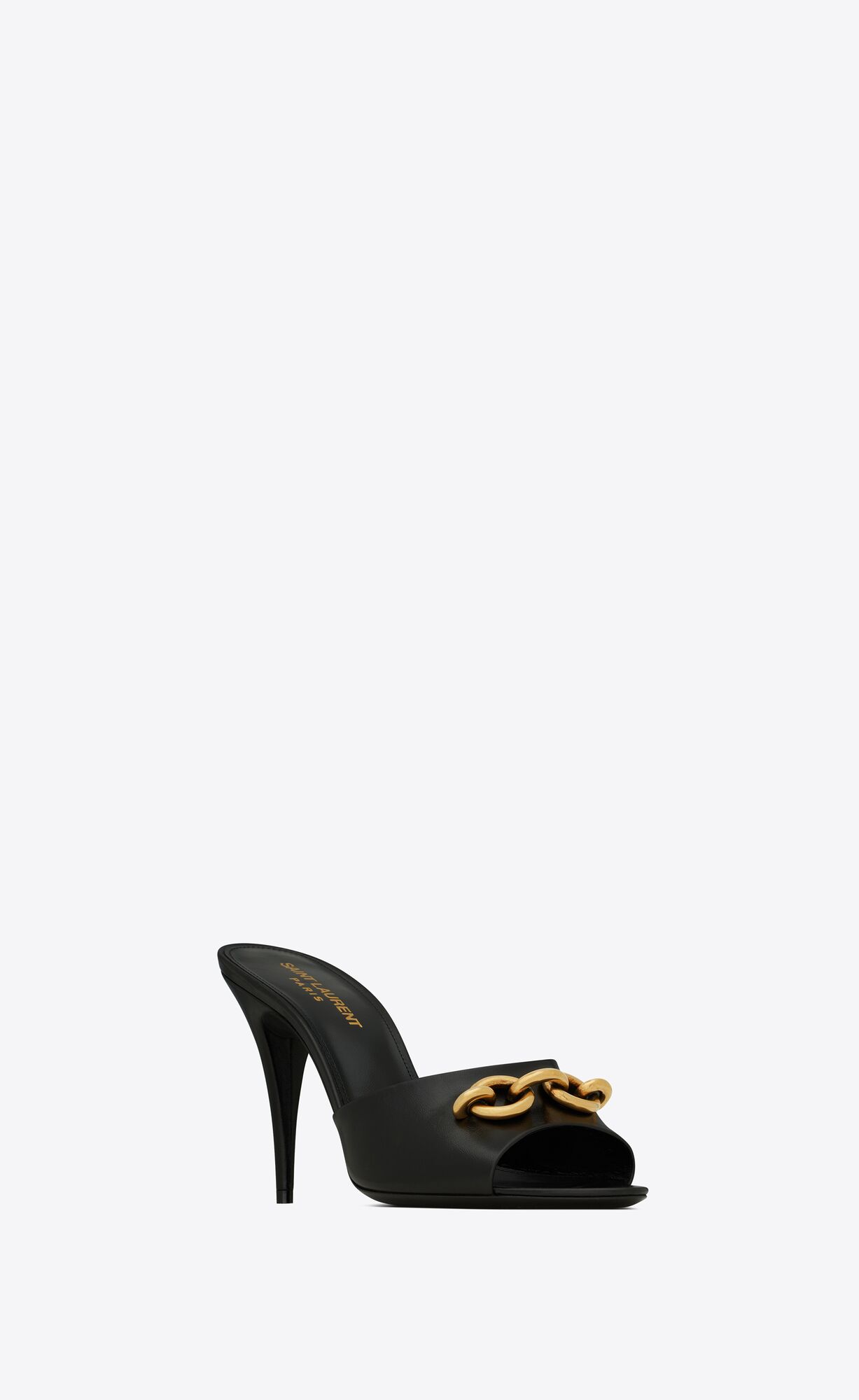 YSL Le Maillon Heeled Mules In Smooth Leather Noir | TOPYK9142