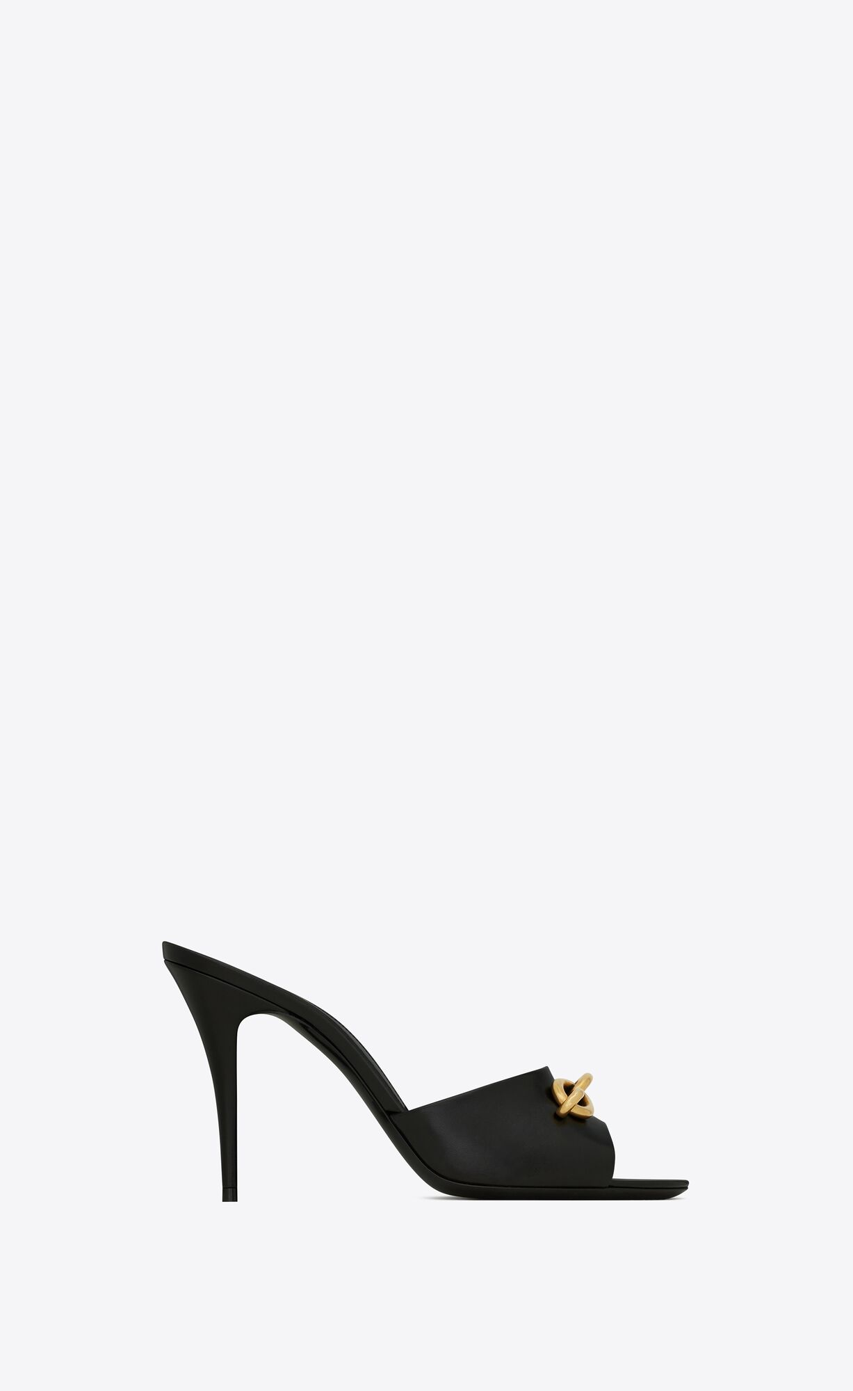 YSL Le Maillon Heeled Mules In Smooth Leather Noir | TOPYK9142