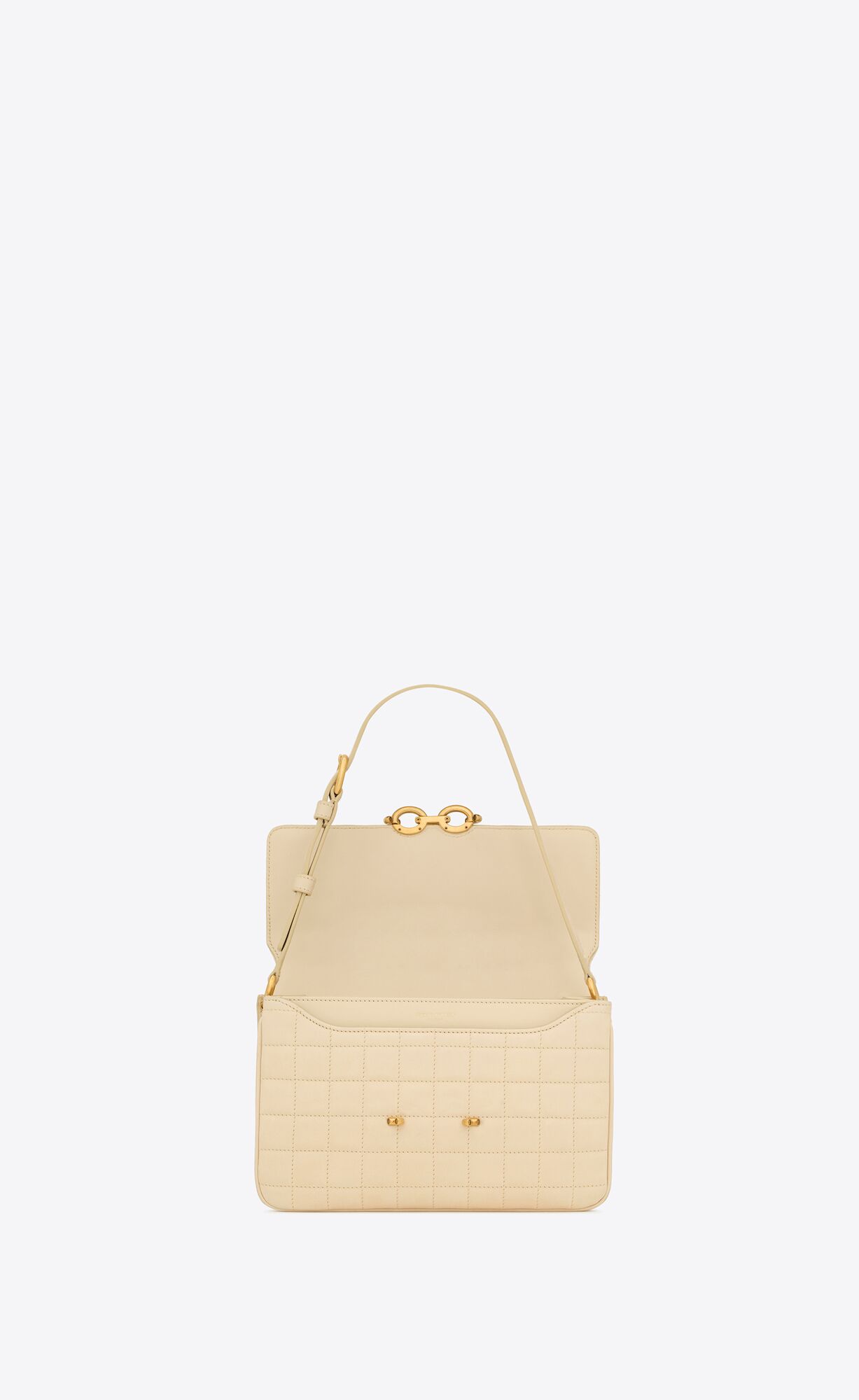 YSL Le Maillon Satchel In Quilted Nubuck Suede Off White | THRXO9462