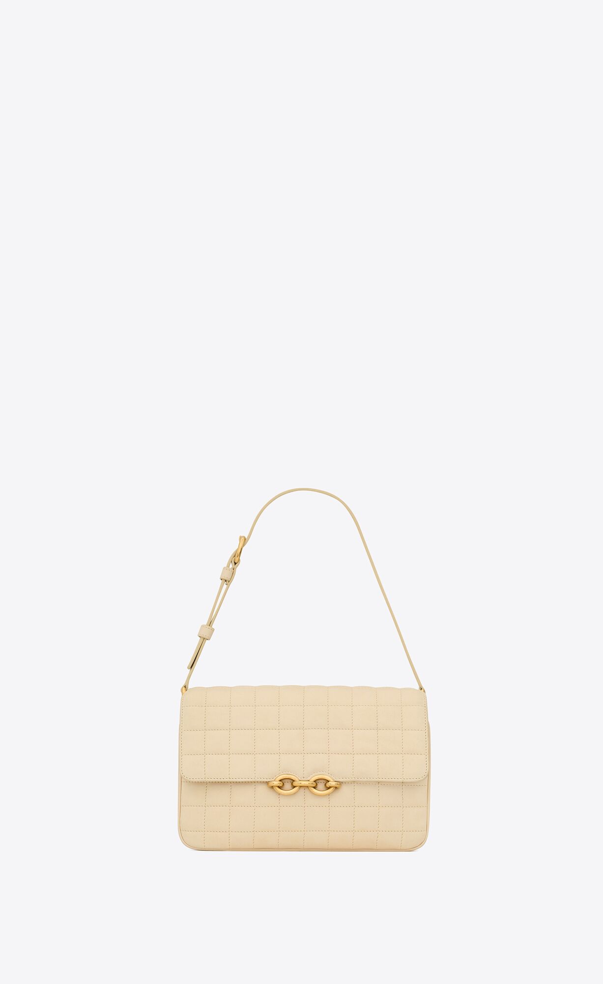 YSL Le Maillon Satchel In Quilted Nubuck Suede Off White | THRXO9462