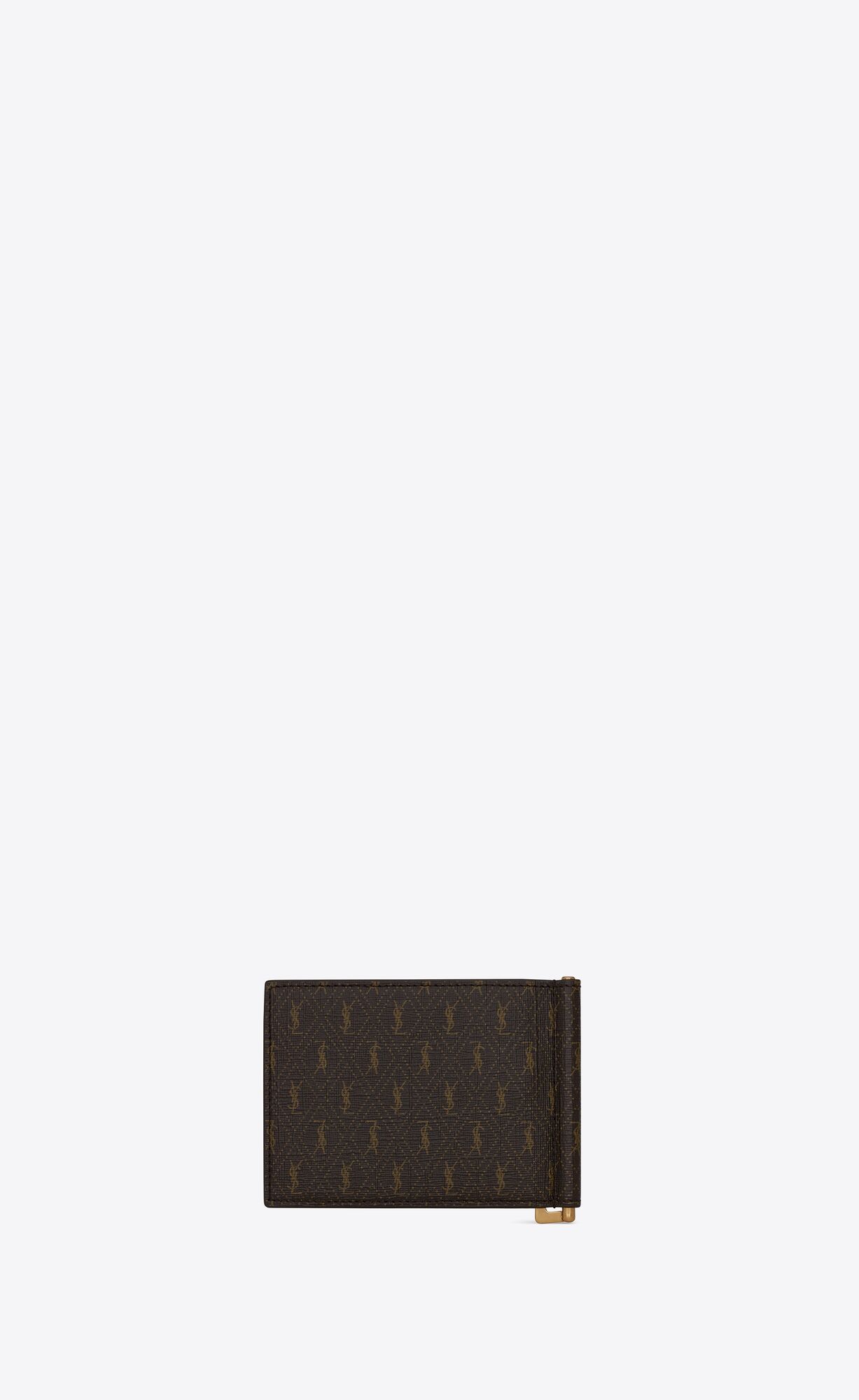 YSL Le Monogramme Bill Clip Wallet In Cassandre Canvas And Smooth Leather Chestnut | MQGZW8270