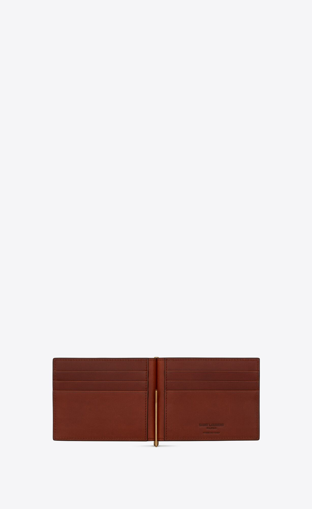 YSL Le Monogramme Bill Clip Wallet In Cassandre Canvas And Smooth Leather Chestnut | MQGZW8270