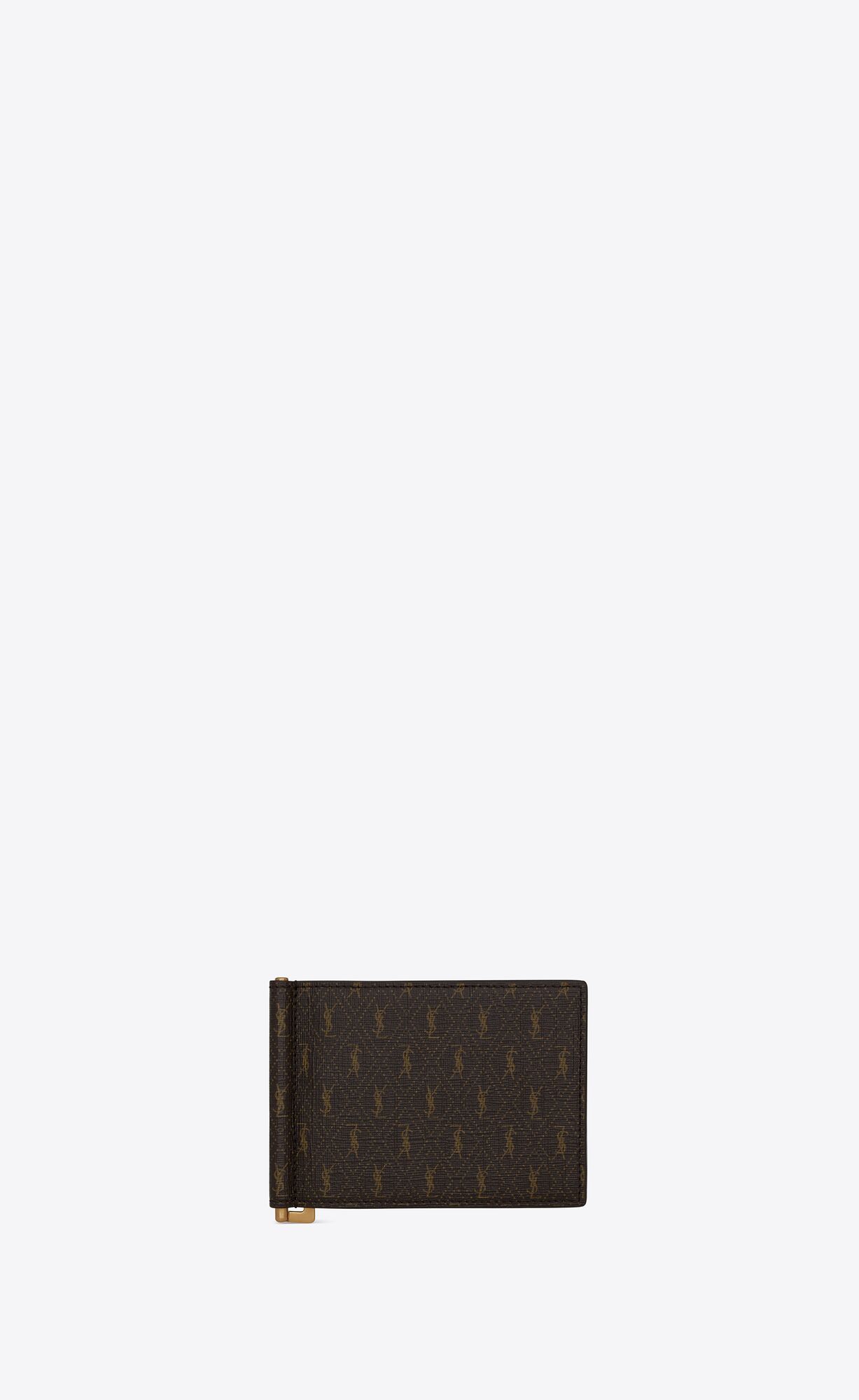 YSL Le Monogramme Bill Clip Wallet In Cassandre Canvas And Smooth Leather Chestnut | MQGZW8270