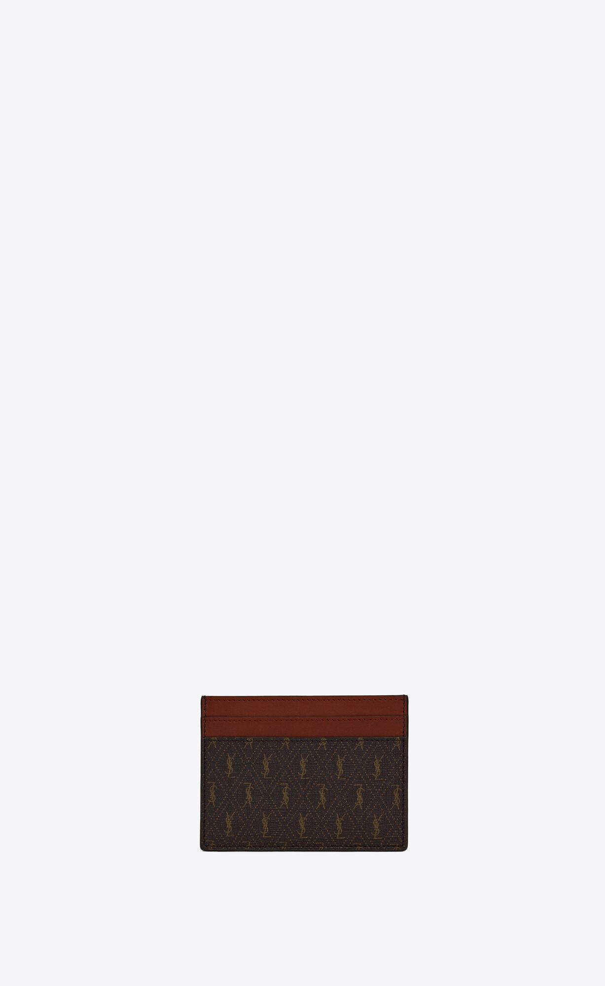 YSL Le Monogramme Card Holder In Cassandre Canvas And Smooth Leather Chestnut | KWXLQ3140