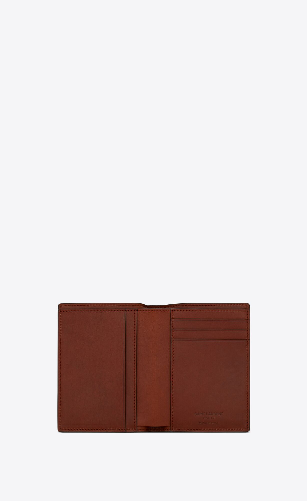 YSL Le Monogramme Credit Card Wallet In Cassandre Canvas And Smooth Leather Chestnut | HKADG7931