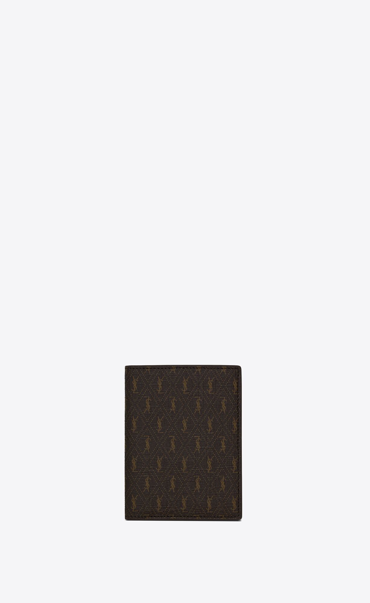 YSL Le Monogramme Credit Card Wallet In Cassandre Canvas And Smooth Leather Chestnut | HKADG7931