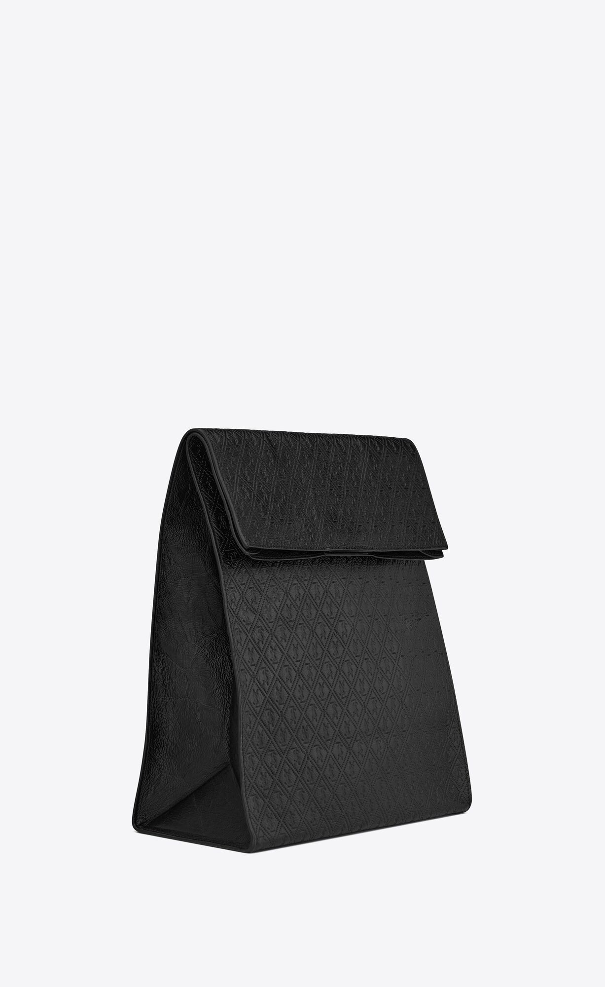 YSL Le Monogramme Deli Paper Bag In Embossed Leather Black | NYAQB8975