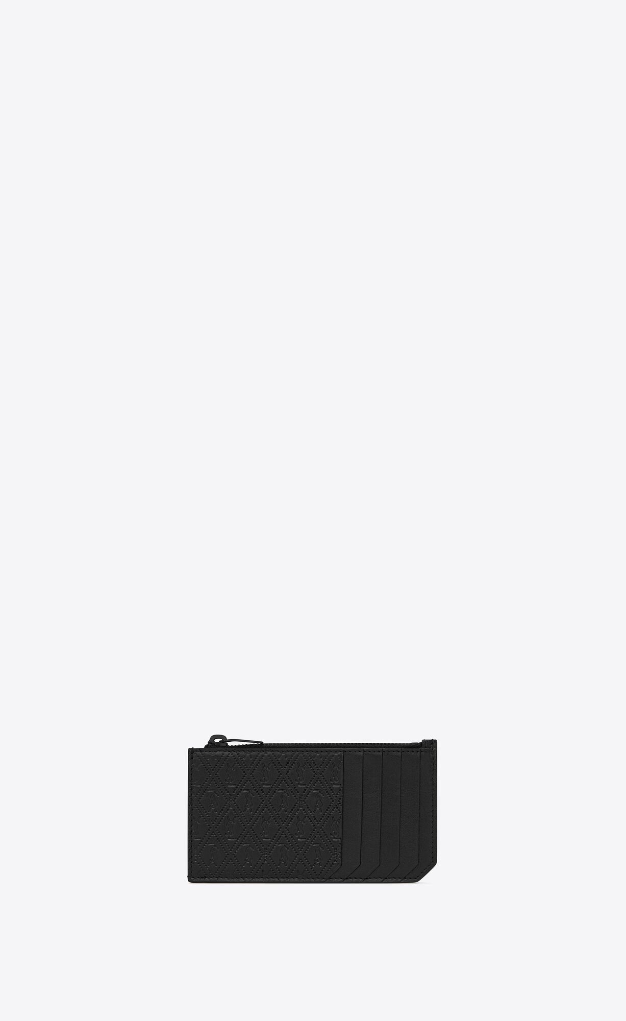 YSL Le Monogramme Fragments Zip Card Case In Embossed Smooth Leather Black | MBLGQ5397