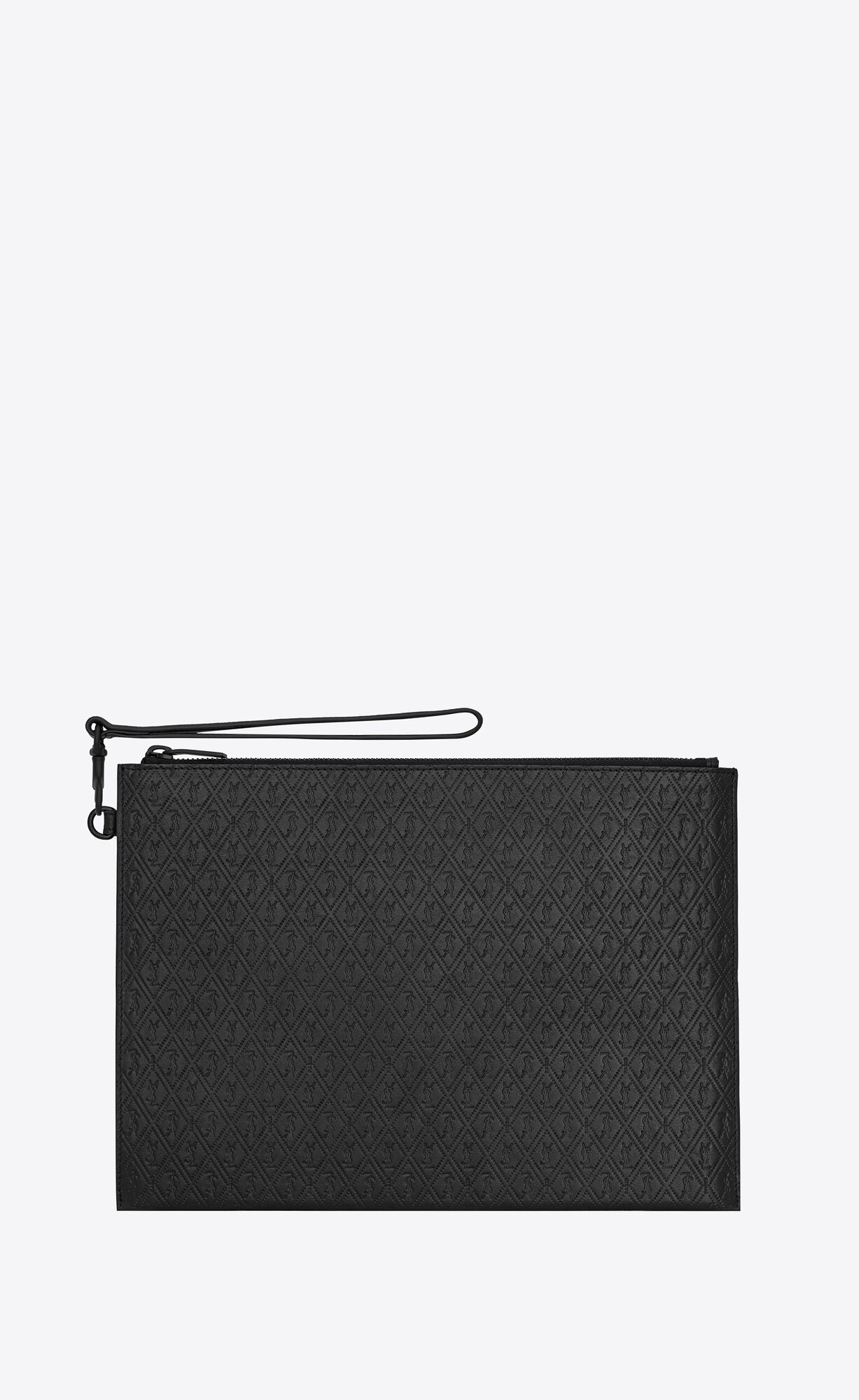 YSL Le Monogramme Zipped Tablet Holder In Cassandre Embossed Smooth Leather Noir | SEKAG2574