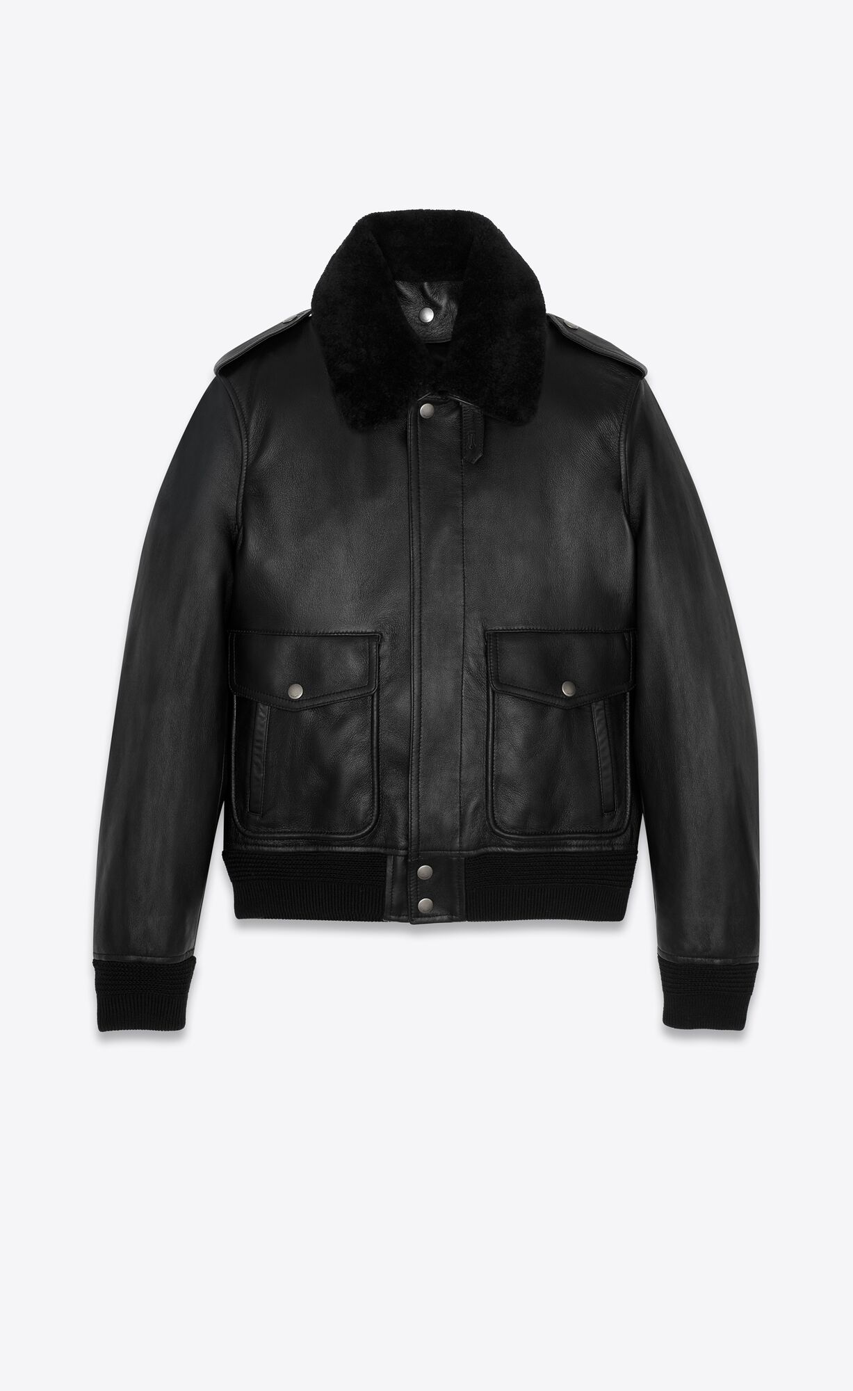 YSL Leather And Shearling Bomber Jacket Black | APHFS8639