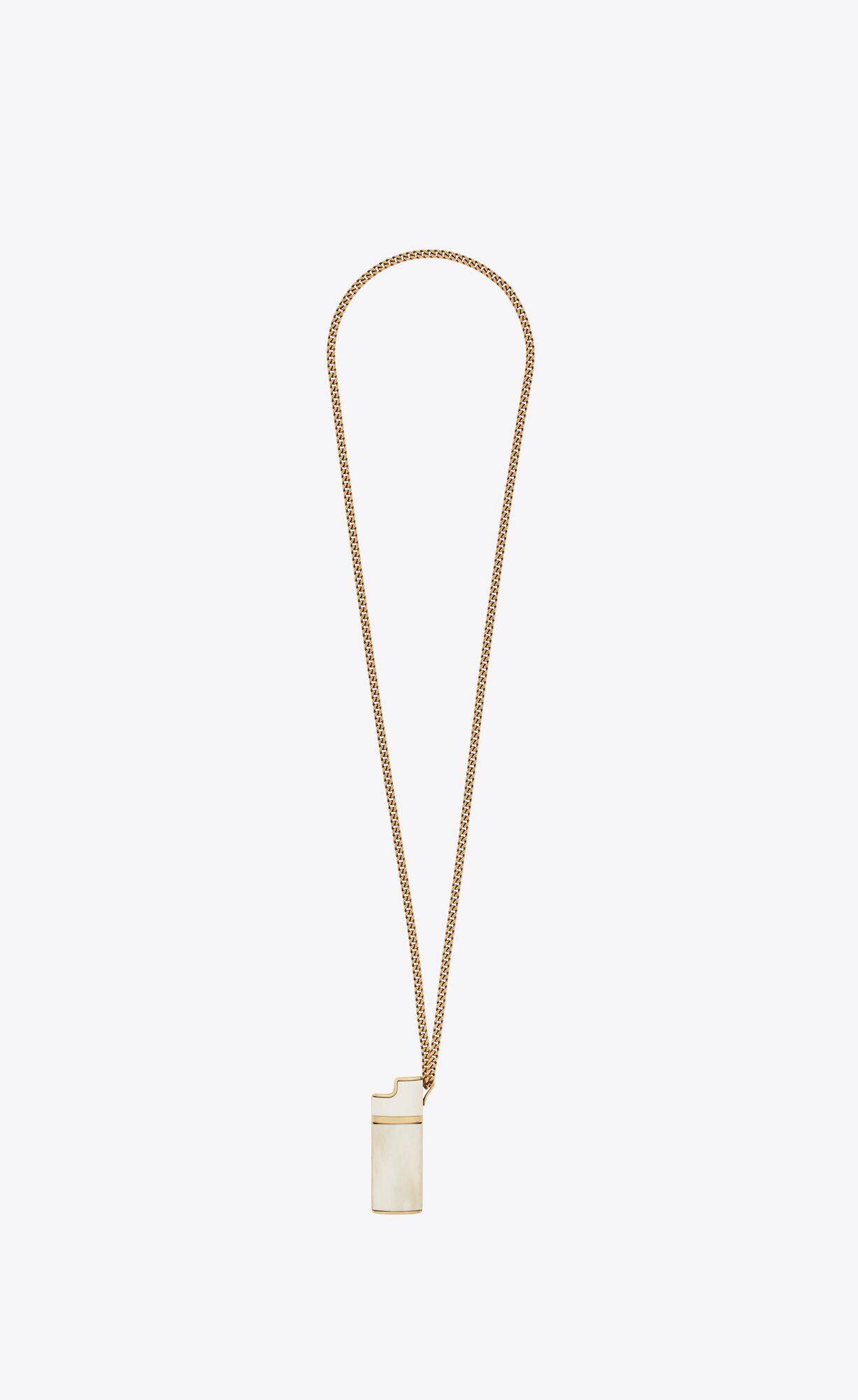 YSL Lighter Holder Necklace In Brass And Buffalo Horn Light Bronze And Ivory | PDLCU2750