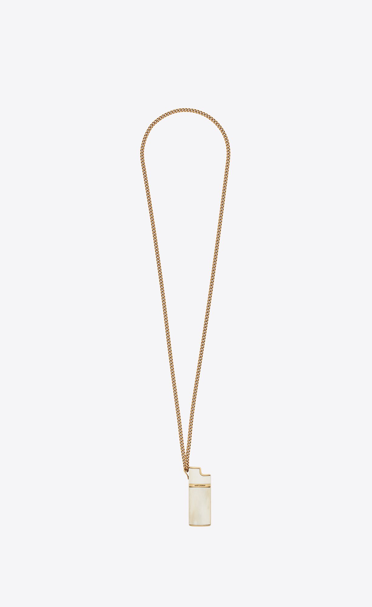 YSL Lighter Holder Necklace In Brass And Buffalo Horn Light Bronze And Ivory | PDLCU2750