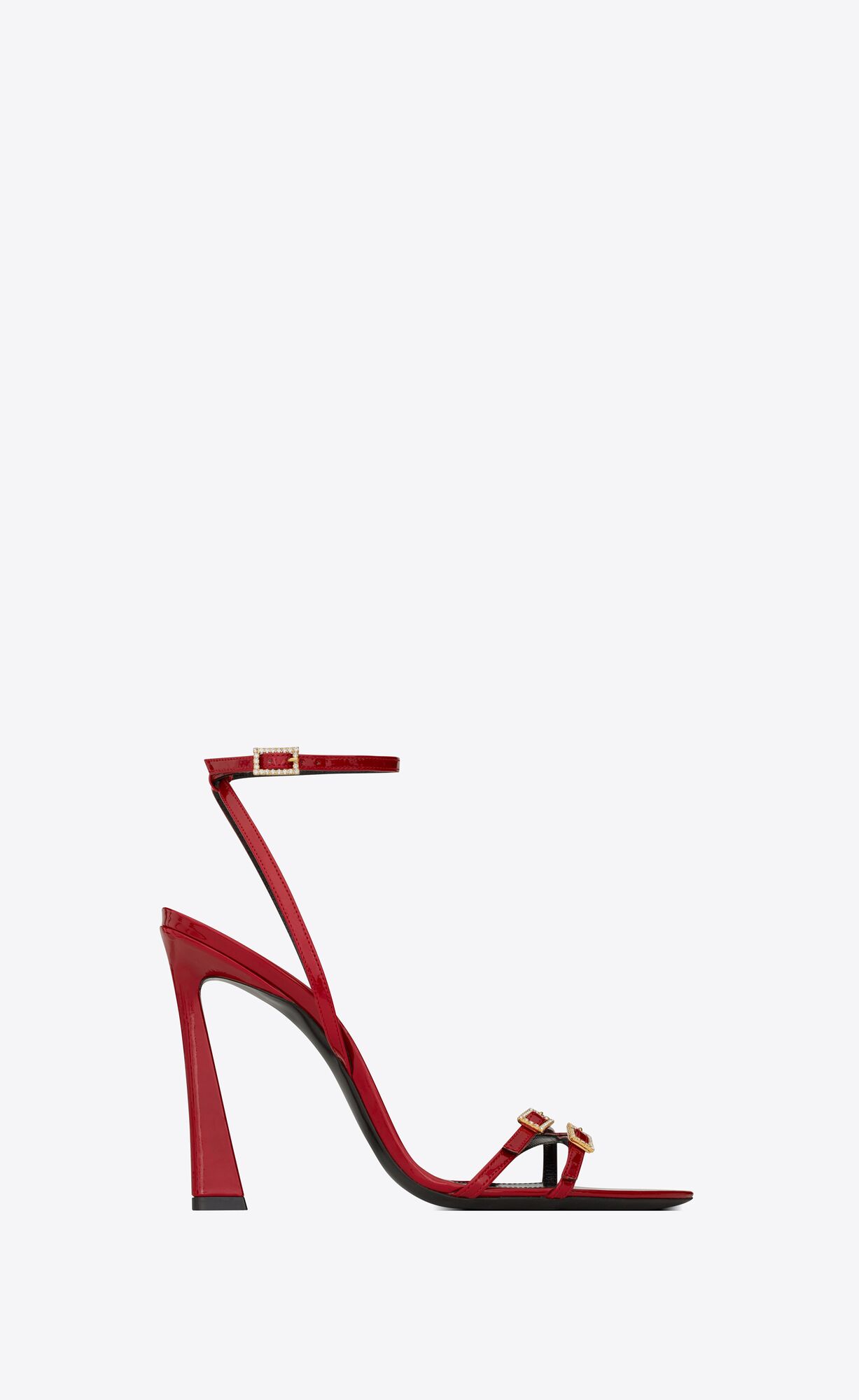 YSL Lila Sandals In Patent Leather Rouge Cinabre | UZKCS5293